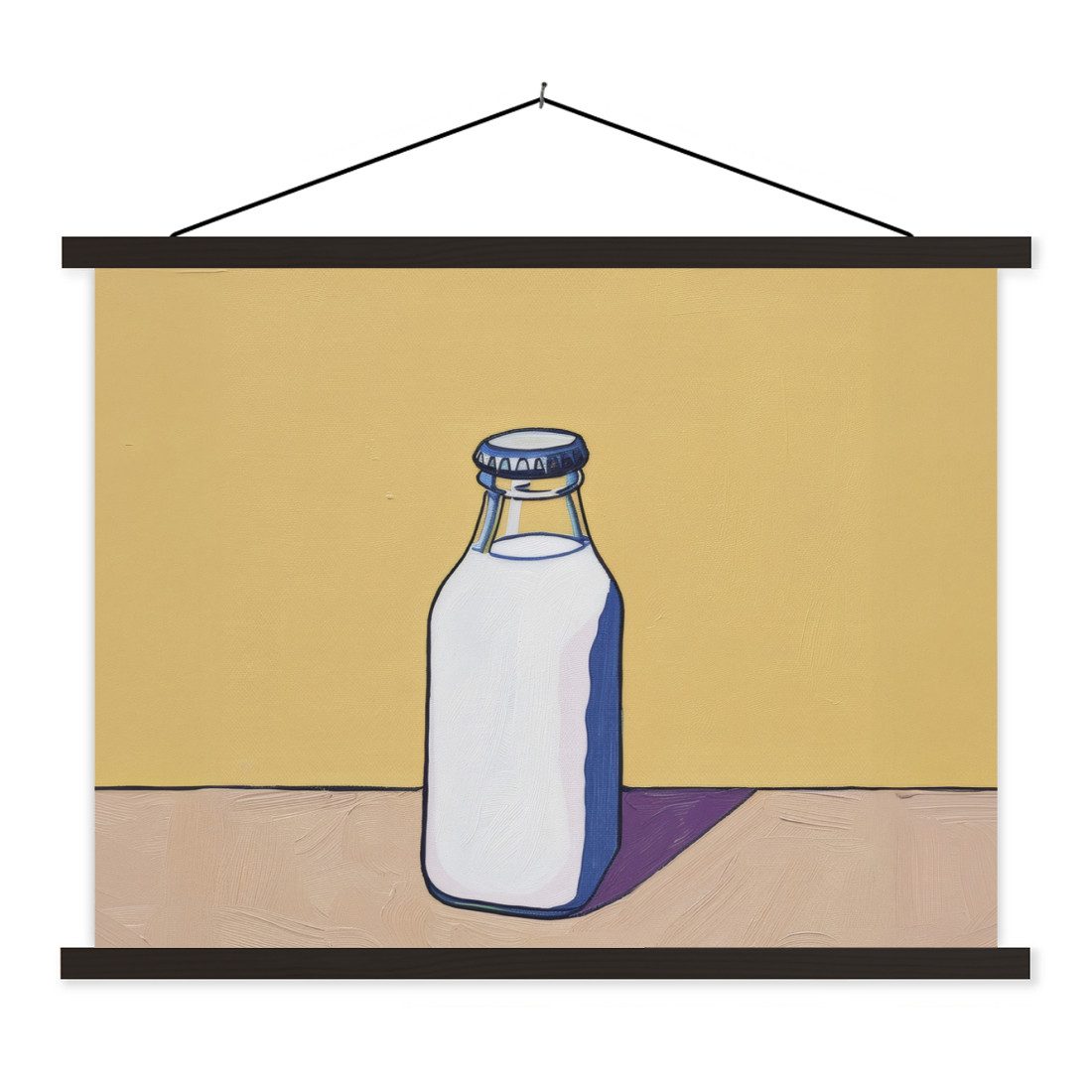 MuchoWow Poster Gläser - Flasche - Illustration - Milch, (1 St), Magnetische Posterleiste, Holzleisten, Textilposter, 40x30 cm