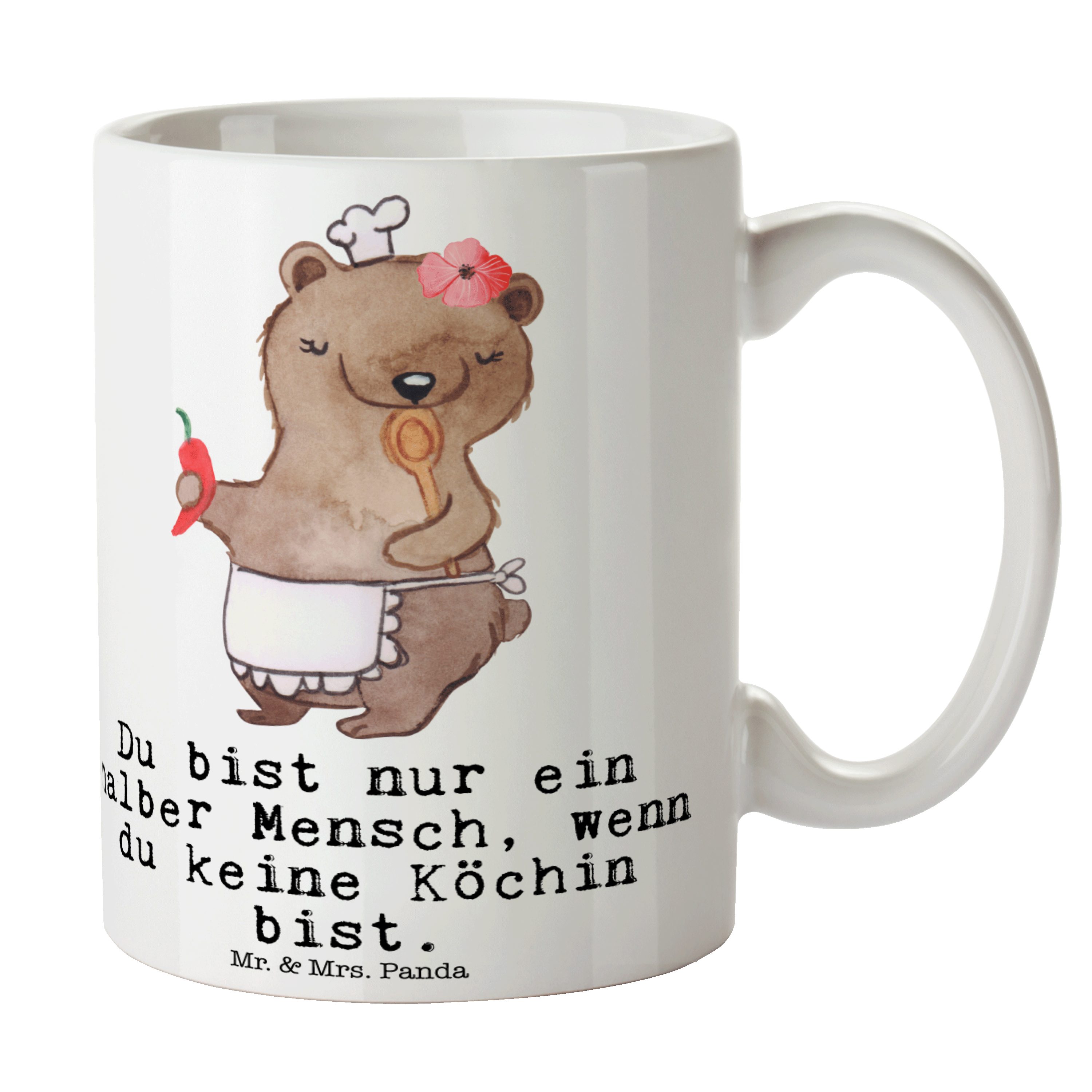 Mr. & Mrs. Panda Tasse Köchin mit Herz - Weiß - Geschenk, Jubiläum, Hobbykoch, Keramiktasse, Keramik