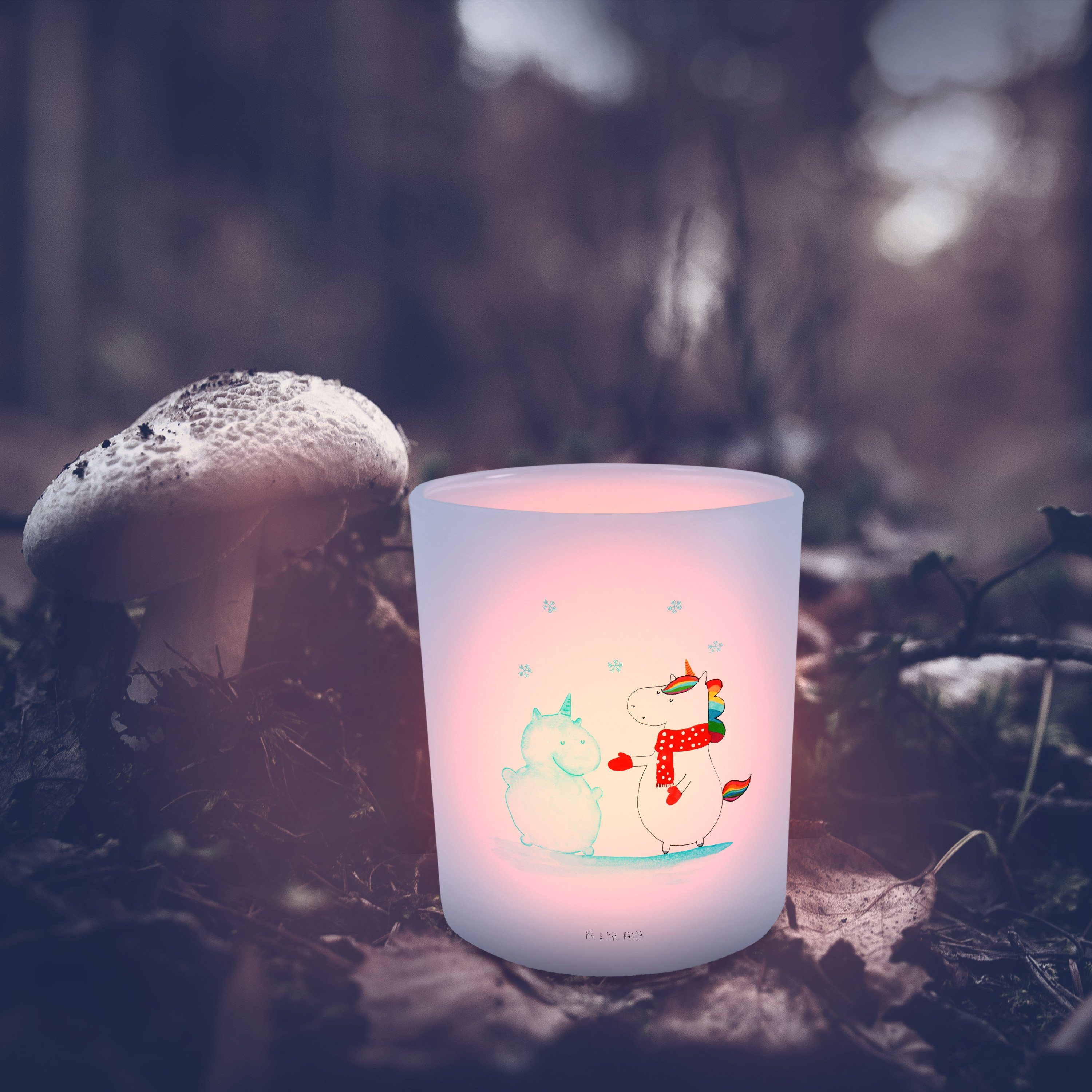Mr. & Mrs. Panda Un - Geschenk, Transparent (1 Schneemann kalt, Teelichthalter, St) - Windlicht Einhorn