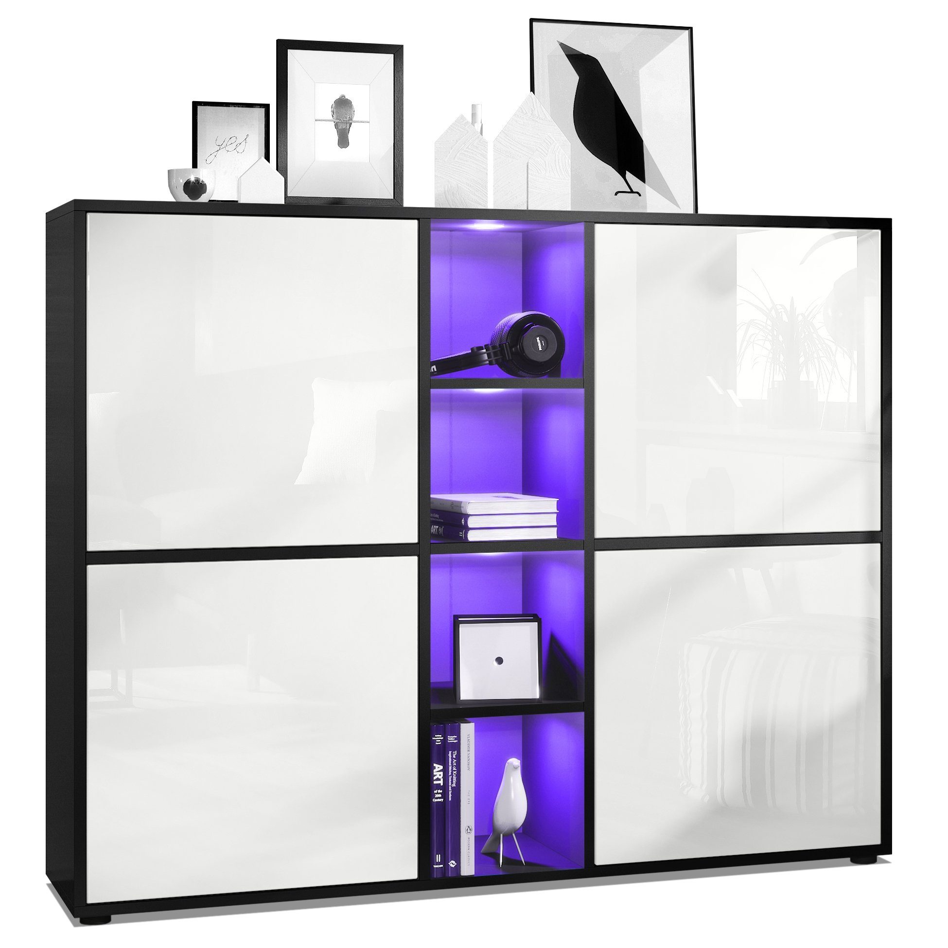 Vladon Highboard Cuba V3 (Highboard, mit 12 Fächern, inkl. RGB LED Beleucht günstig online kaufen