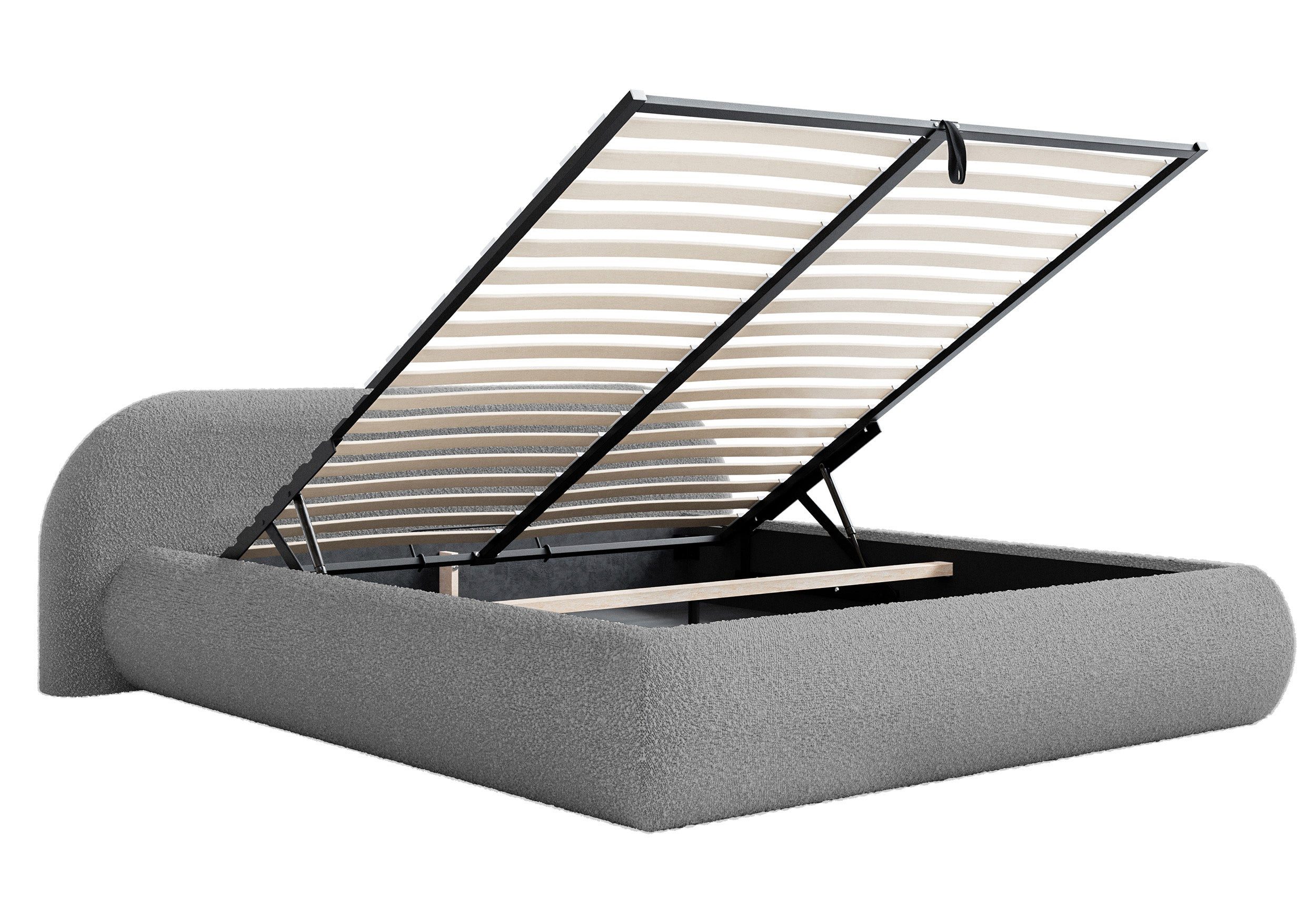 Selsey Polsterbett SHELS LOW, mit Stauraum, Lattenrost, Kopfteil und Bouclé, 140, 160, 180 cm