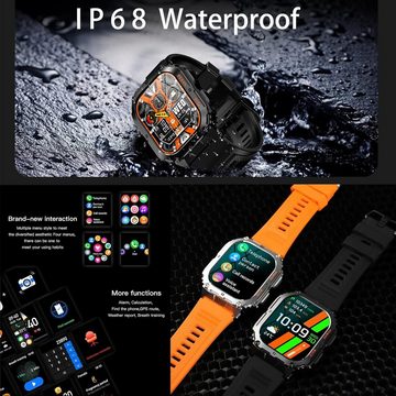 SGDDFIT Smartwatch (1,96 Zoll, Android, iOS), mit Telefonfunktion, IP68 Wasserdicht Sportuhr SpO2, Herzfrequenz