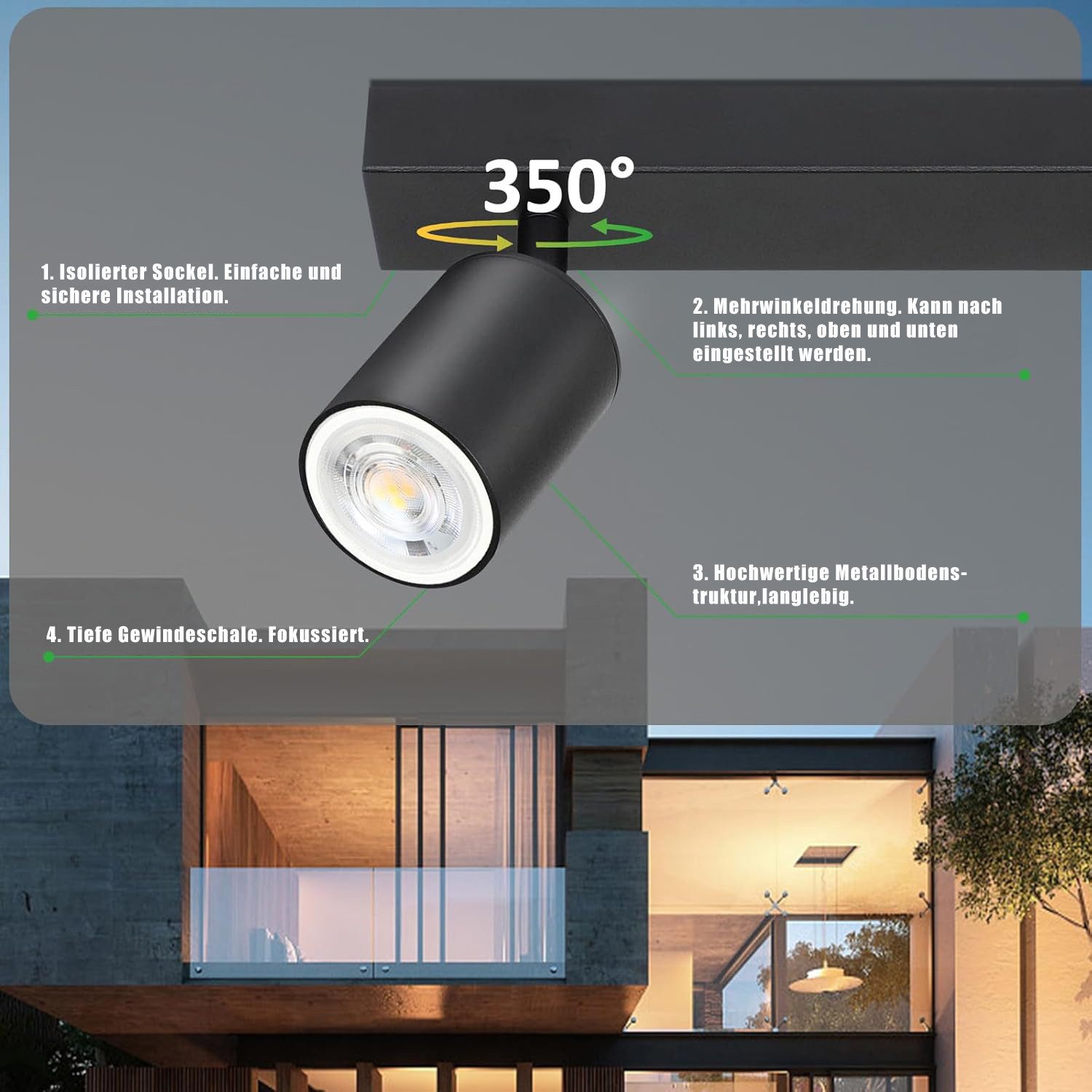 Nettlife Deckenstrahler 2/3/4/ Flammig Deckenlampe Weiss Flur GU10 Modern Deckenspot, Schwenkbar 350°, LED wechselbar, Flur Wohnzimmer Schlafzimmer Küche – Bild 5 von 5