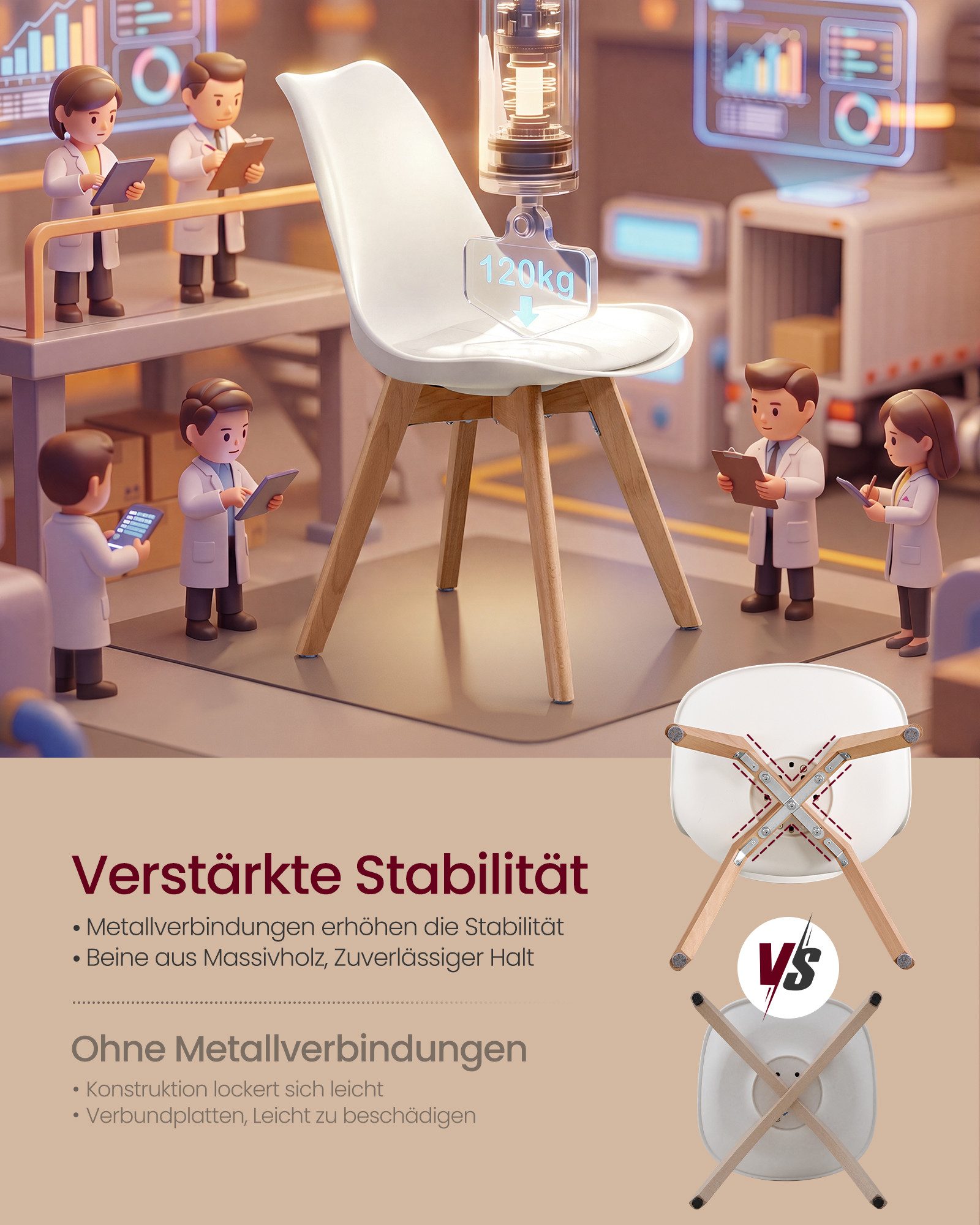 VASAGLE Esszimmerstuhl aus PU-Leder und Buchenholz, für Esszimmer und Büro, Gepolsterte Küchenstühle, 6er Set, 46,5 x 57 x 79 cm – Bild 5 von 5