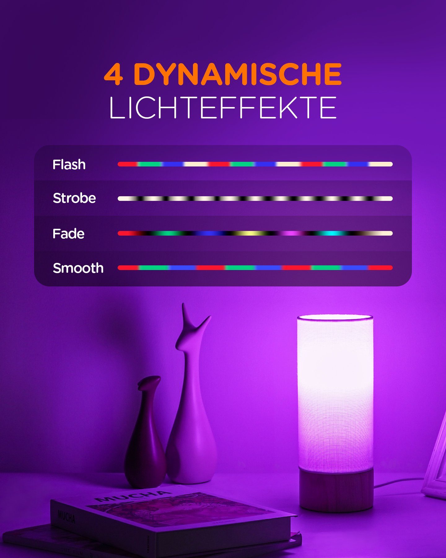 Dimmbar LED Nachttischlampe Tomons Tischlampe, Fernbedienung, mit Holz, aus wechselbar RGB