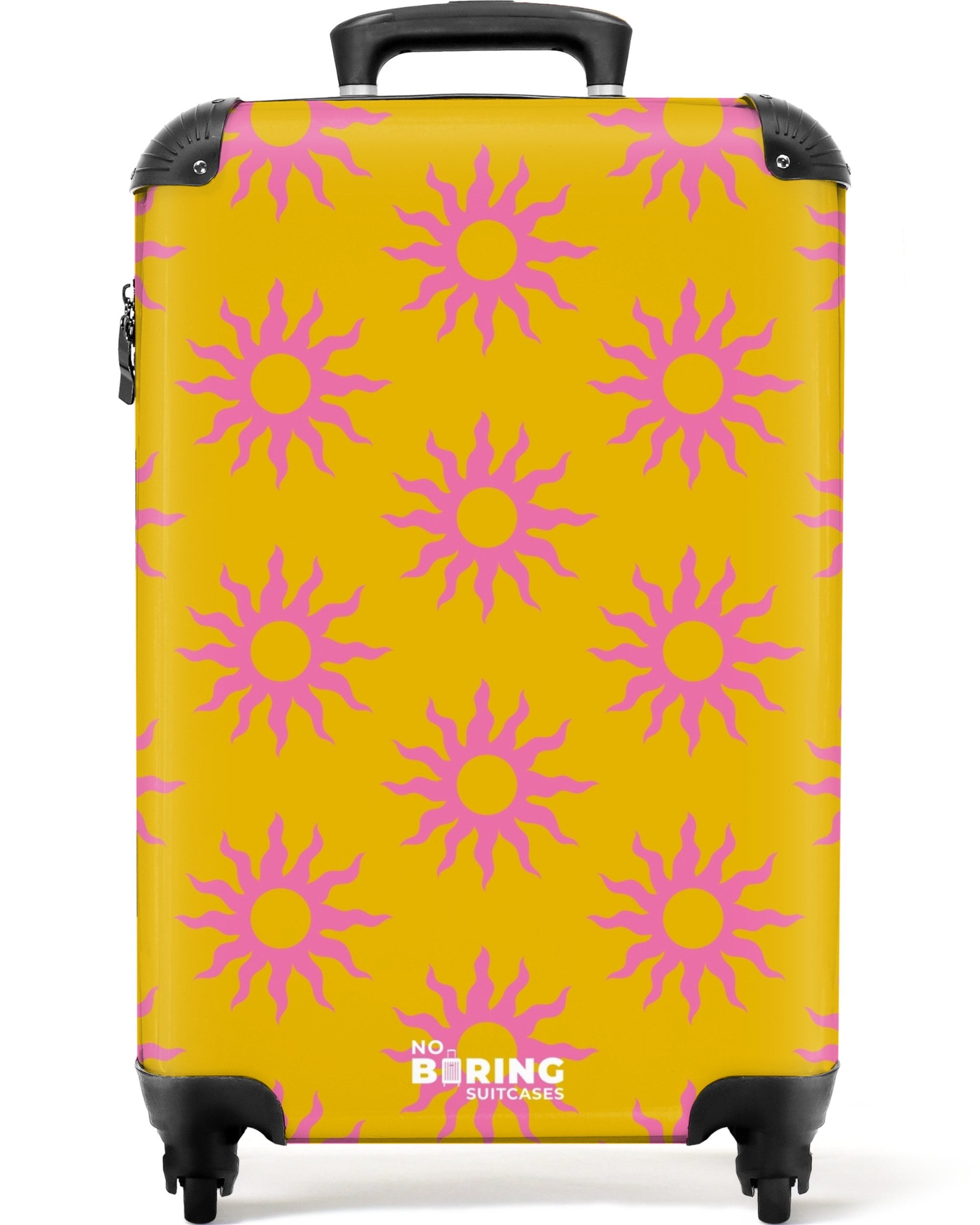 NoBoringSuitcases.com© Hartschalen-Trolley Gelb mit rosa Sonnen günstig online kaufen