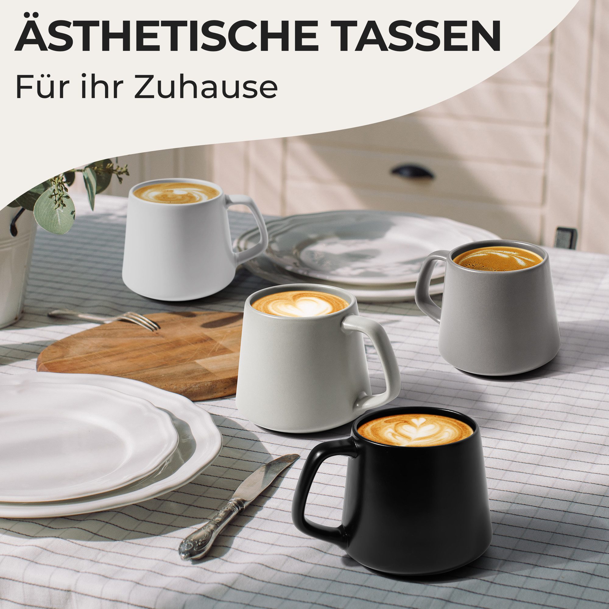 MiaMio Tasse Luxe Kaffeebecher 420 ml Classic Pastel, 4-tlg., Keramik