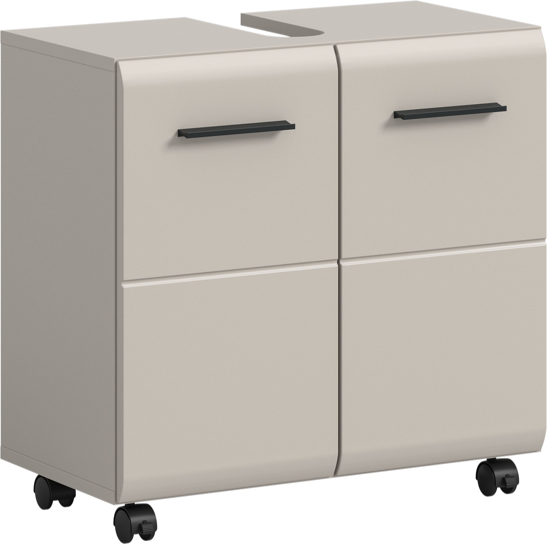 welltime Waschbeckenunterschrank FLORENZ, Breite 60cm, inkl. Siphonausschnitt, mit Türen oder Schüben (TOPSELLER) hochwertige MDF Front, Griff schwarz, Badschrank, Bad