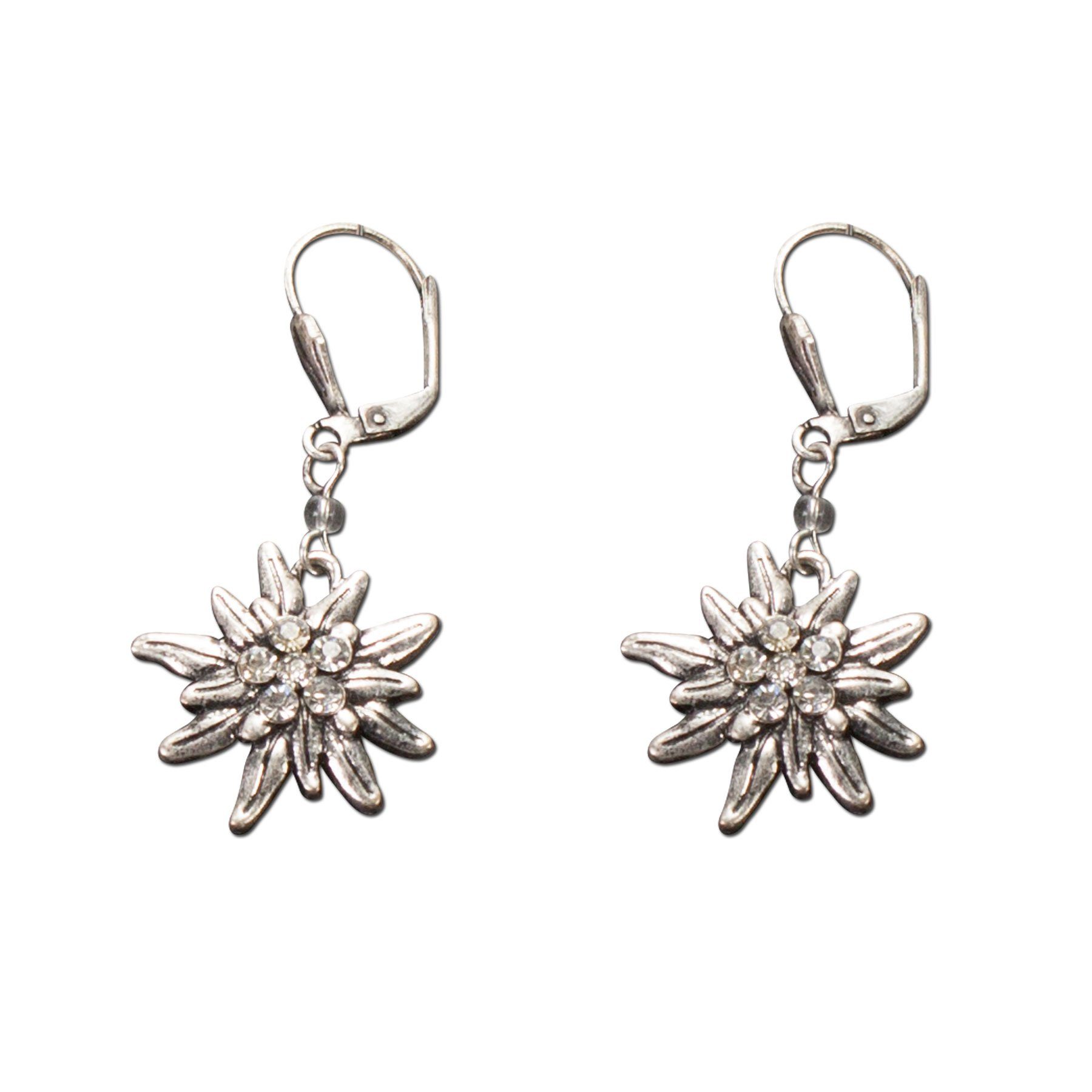 Alpenflüstern Ketten-Set Trachtenschmuck-Set Trachten-Samt-Kropfband und Ohrhänger Strass-Edelweiß (rosa-ros), - Damen-Trachten-Schmuck, Trachtenset Trachtenkette und Trachten-Ohrringe