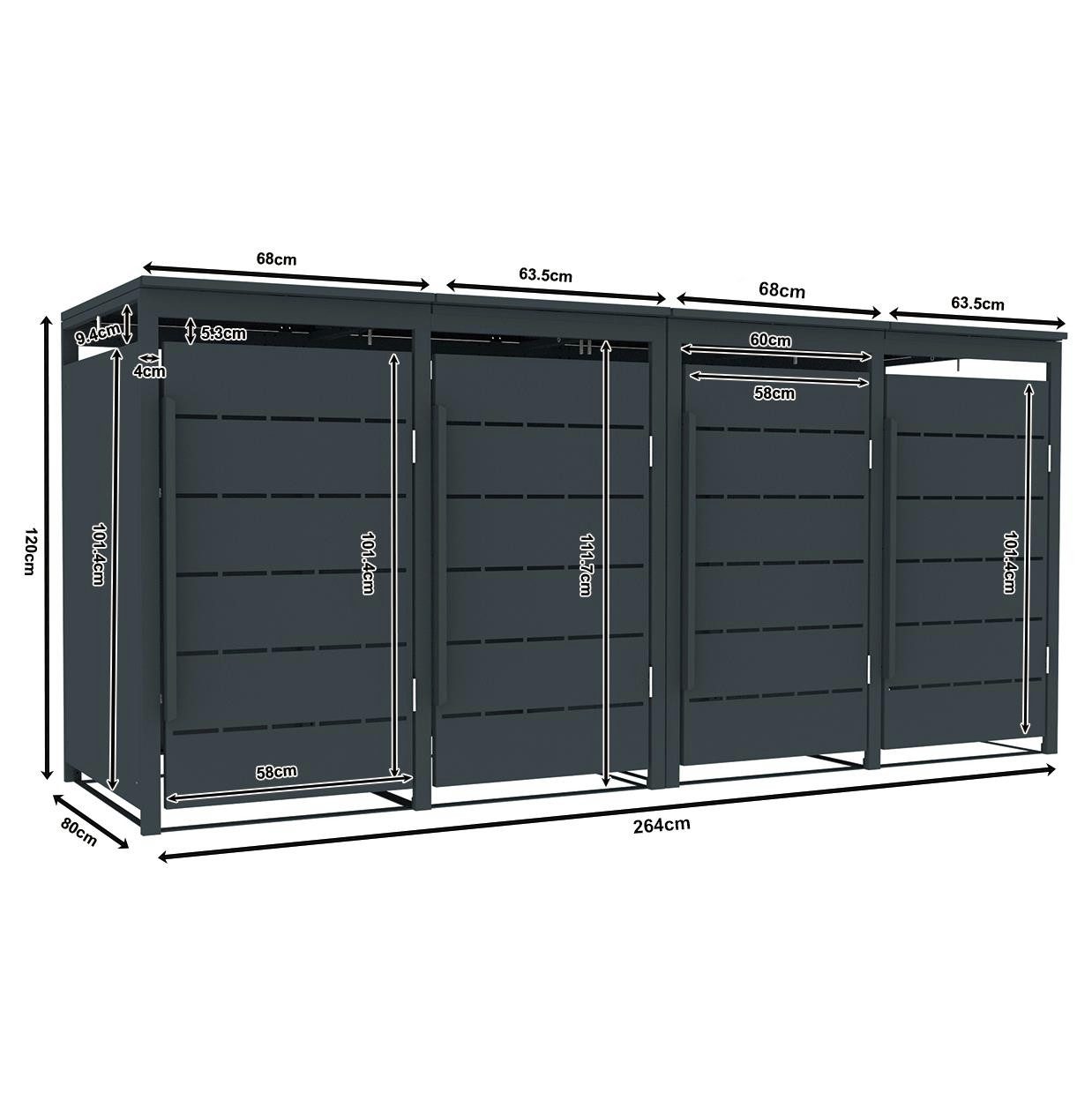 ESTEXO Mülltonnenbox Müllbox Mülltonnenverkleidung 4 Türen Anthrazit Box Soft-Close