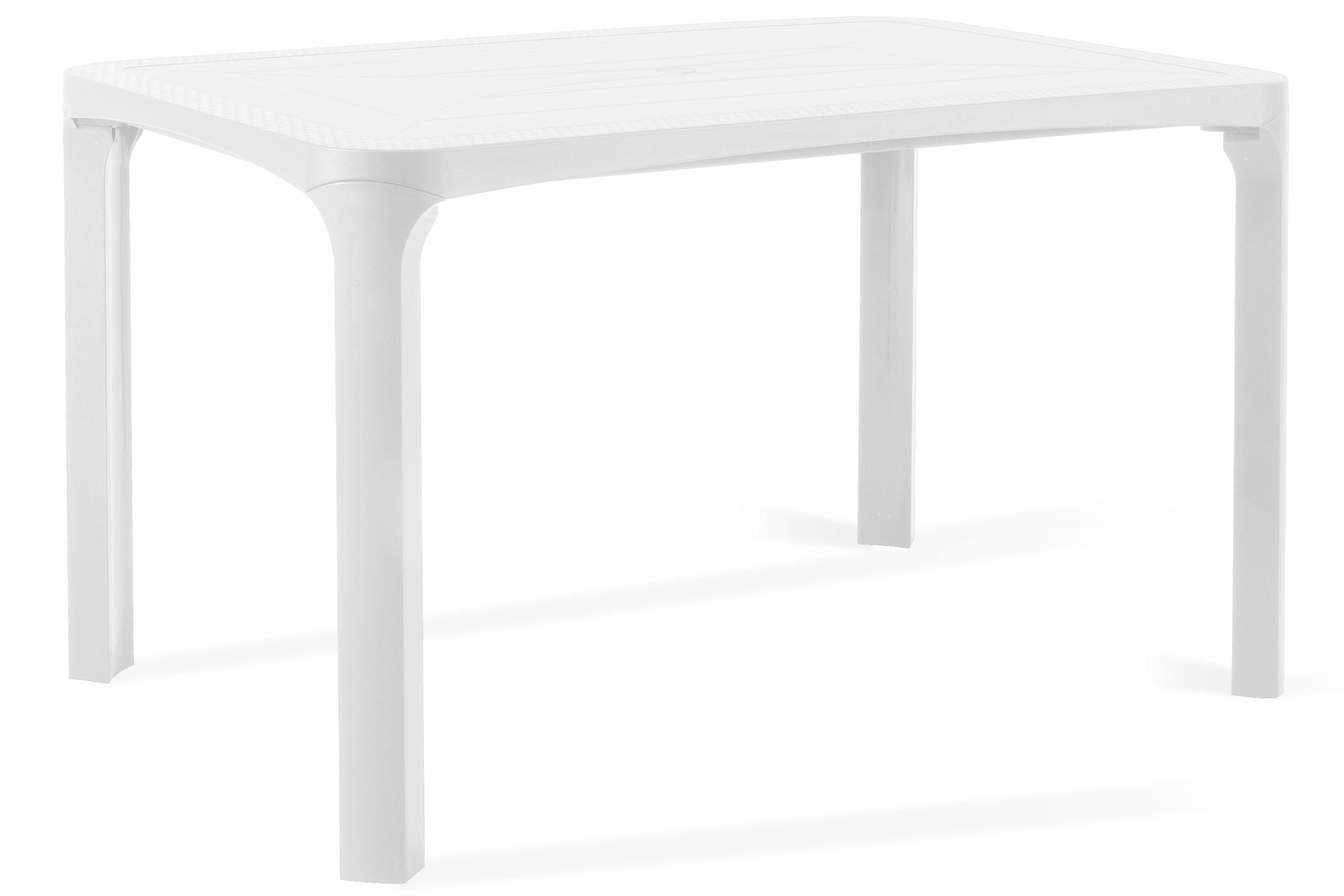 KONSIMO® Gartentisch LEOPSI Tisch aus Polypropylen, höchste Premium-Qualität, pflegeleicht (1-St., rechteckiger Gartentisch), matte Oberfläche, mit Schirmloch, wetterbeständig (120x72x80 cm)