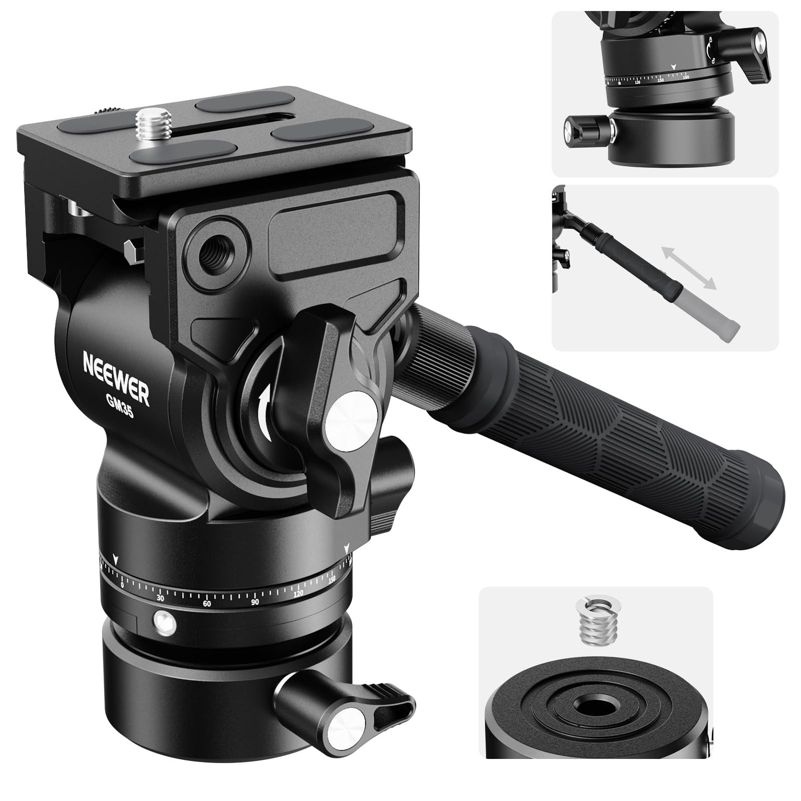 Neewer Fluid-Video-Neiger GM35 Fluidkopf Mini mit Arca Platte 5kg, Teleskopgriff