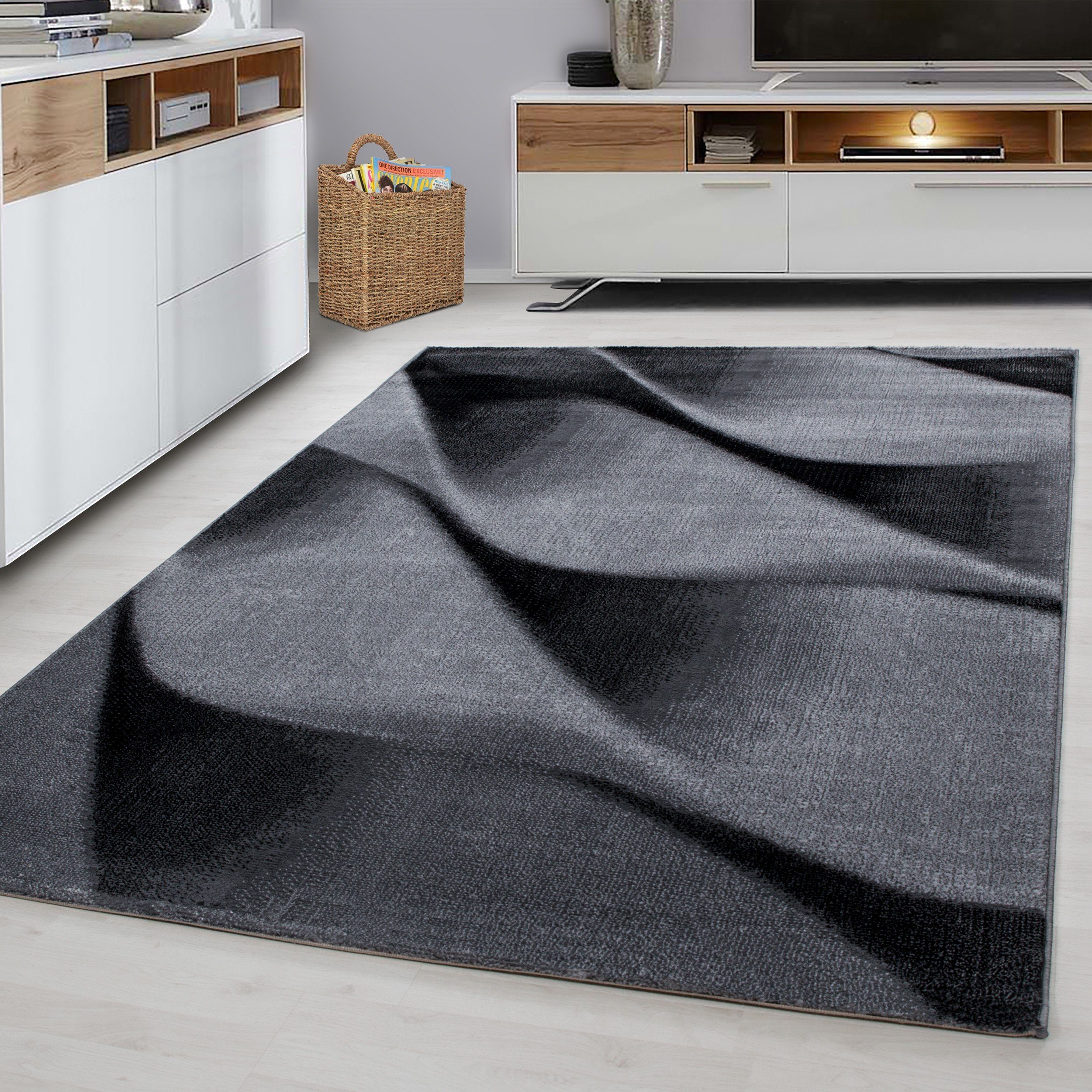 Designteppich Teppich Kurzflorteppich Designteppich Flachflorteppich modern, Miovani Schwarz | Kinderteppiche
