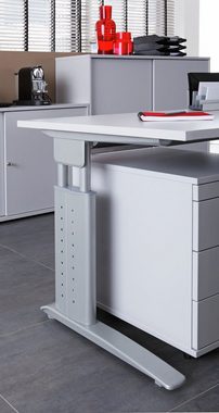 PROREGAL® Schreibtisch Schreibtisch Mauri,  Ahorn, Silber Gestell, BxT 80x80cm, H 68-86cm