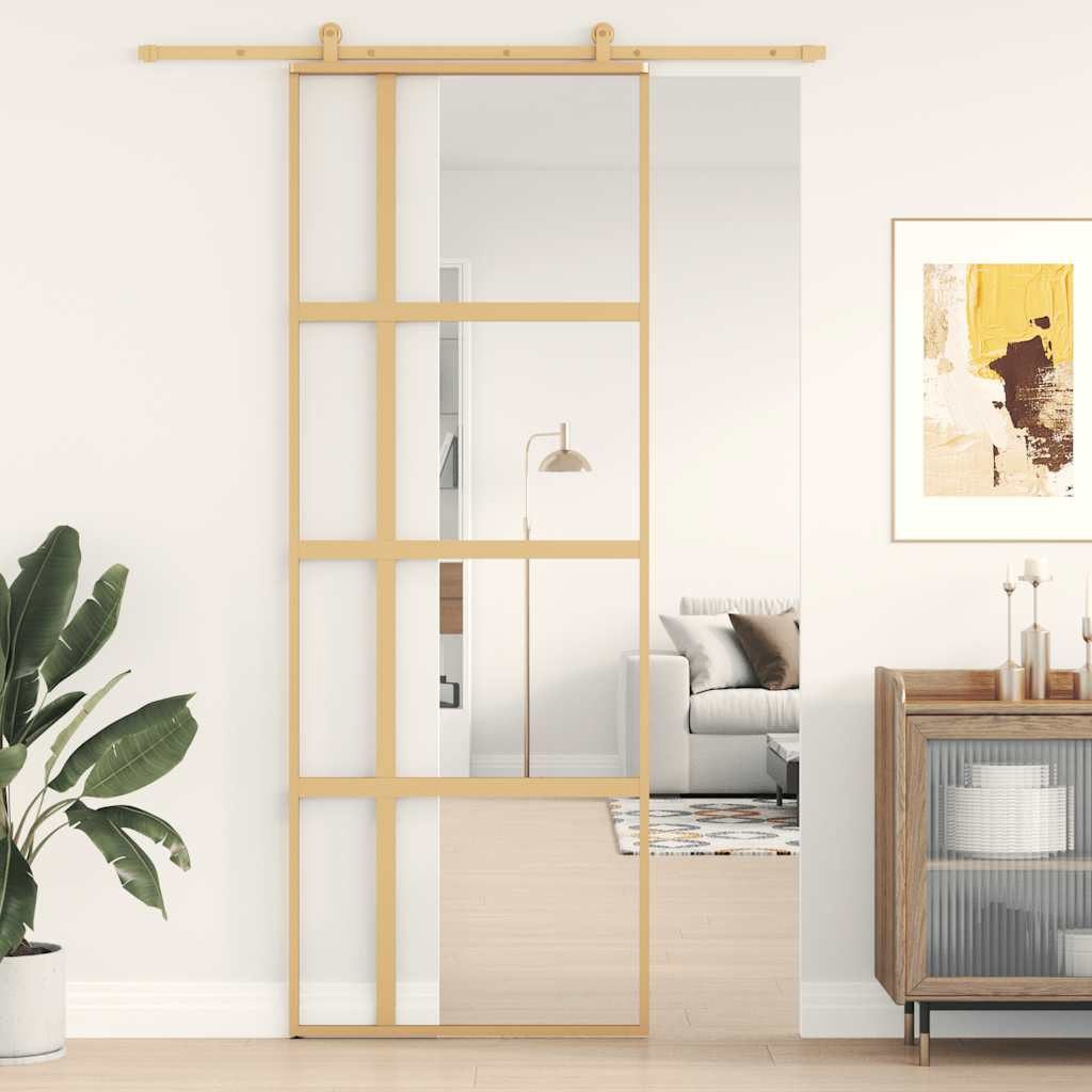 vidaXL Haustür Schiebetür Golden 76x205 cm ESG-Klarglas und Aluminium (1-St)
