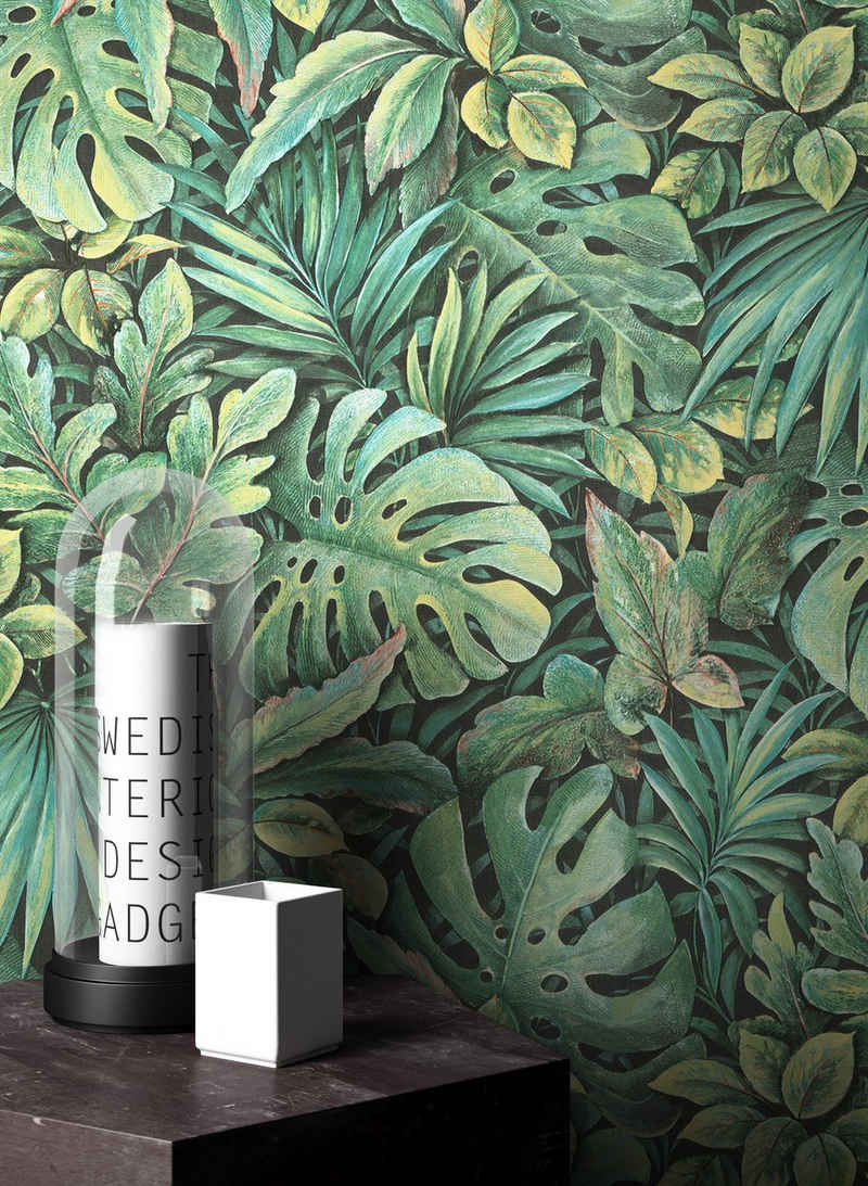 Newroom Vliestapete, Grün Tapete Tropisch Dschungel - Dschungeltapete Blätter Floral Modern Blätter Monstera für Wohnzimmer Schlafzimmer Küche