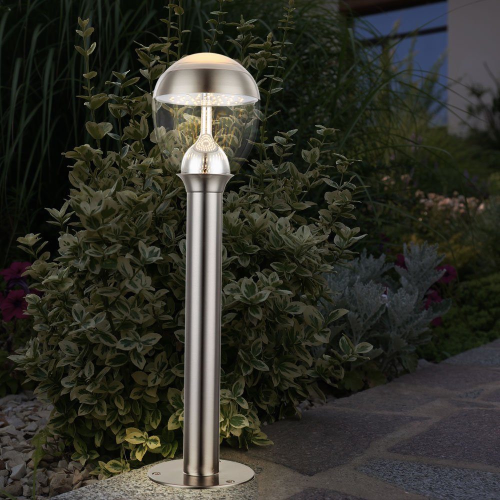 Edelstahl Außen-Stehlampe, Warmweiß, verbaut, fest Garten Stehlampe Standleuchte Sockelleuchte etc-shop Außenleuchte LED-Leuchtmittel