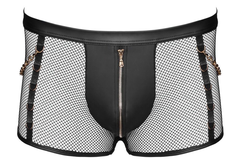 Boxershorts Netz Boxershorts mit Ketten Wetlook und Reißverschluss - schwarz