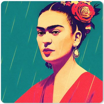MuchoWow Gaming Mauspad Porträt - Frida Kahlo - Frau - Vintage - Rot (1-St), Mousepad mit Rutschfester Unterseite, Gaming, 40x40 cm, XXL, Großes