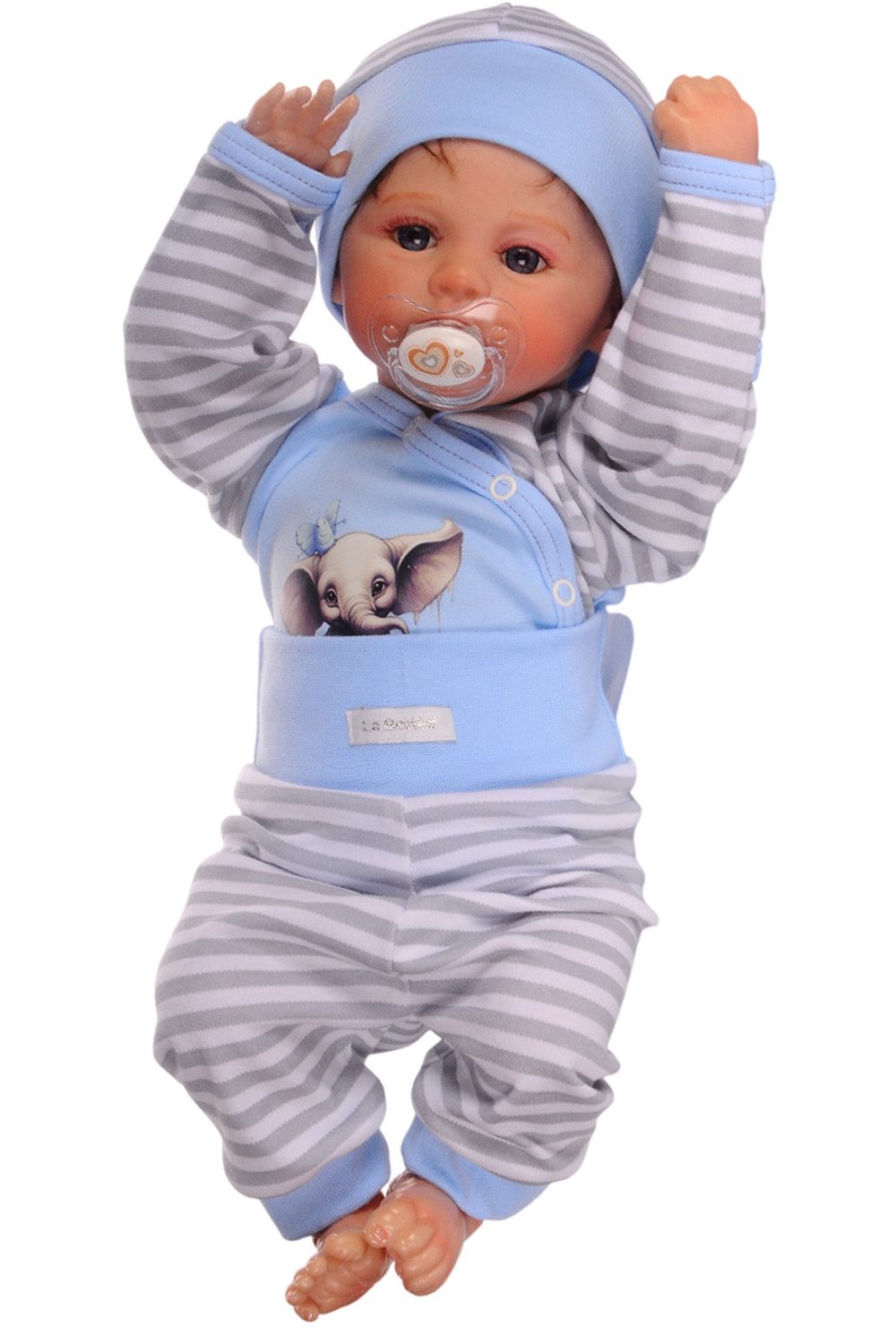 Body & Hose Wickelbody Hose Baby Anzug Mütze Set Body in Blau gestreift