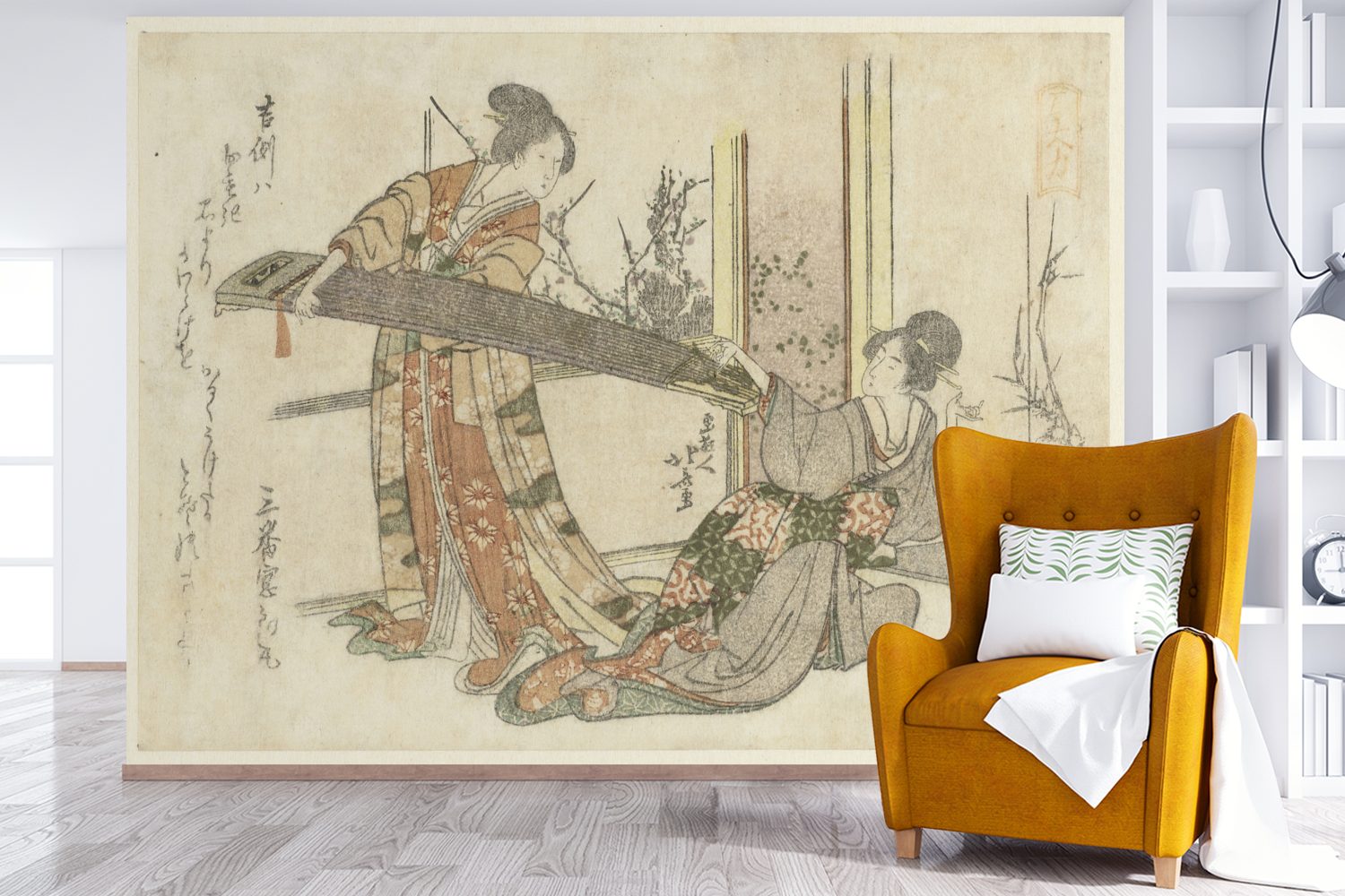 Fototapete Tapete Zwei Katsushika mit Frauen Wallpaper Wohnzimmer, Vinyl Kinderzimmer, Matt, Gemälde - bedruckt, für St), MuchoWow einer Hokusai, von Koto Schlafzimmer, (6