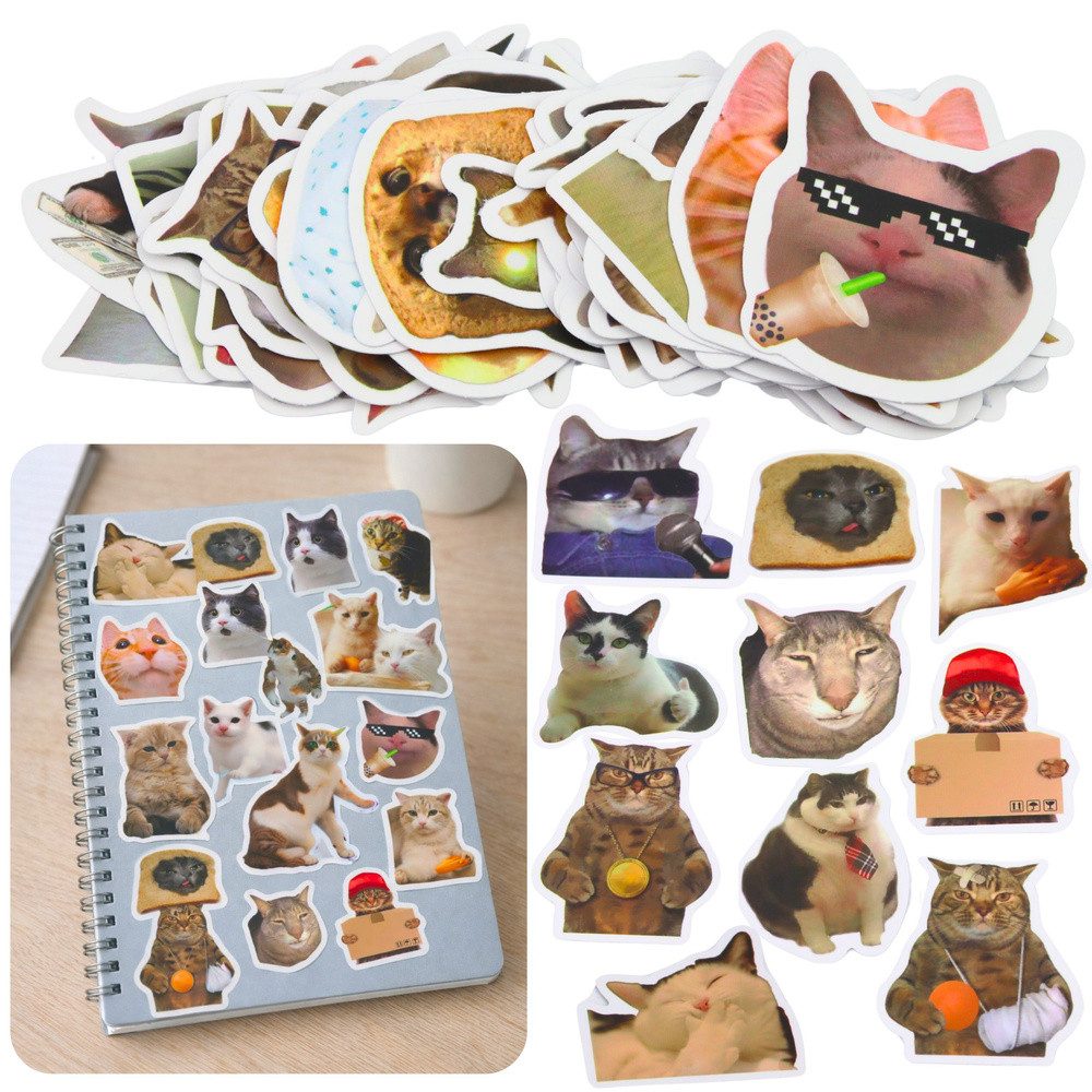 LEAN TOYS Aufkleber Katzenaufkleber Motivsticker Dekosticker, (Spar-Set, 50tlg), 50 Motive, Katzen-Memes, 7-8 cm, selbstklebend