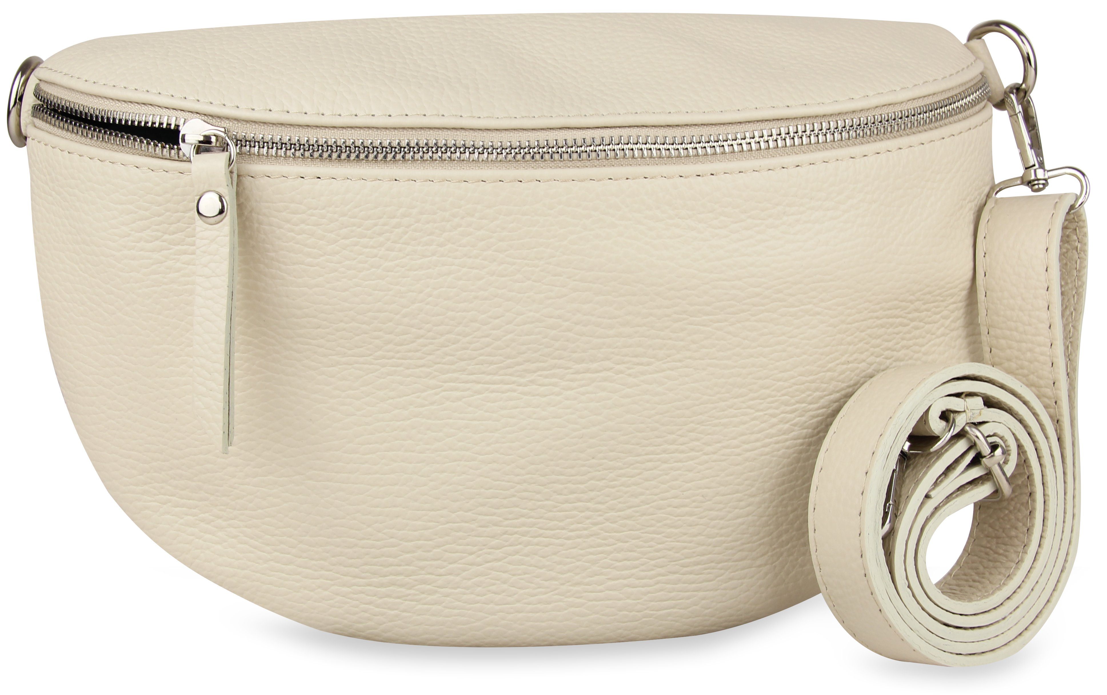 Frentree Umhängetasche Damen aus Echtleder, Made in Italy, Crossbody Schulter/Bauchtasche, mit silbernem Reißverschluss, verstellbarer Schulterriemen, Размер Maxi