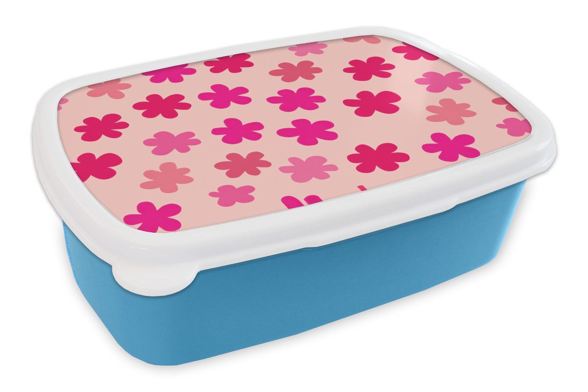 MuchoWow Lunchbox Blumen - Muster - Rosa, Kunststoff, (2-tlg), Brotdose, Lunchbox, Brotbox für Kinder und Erwachsene