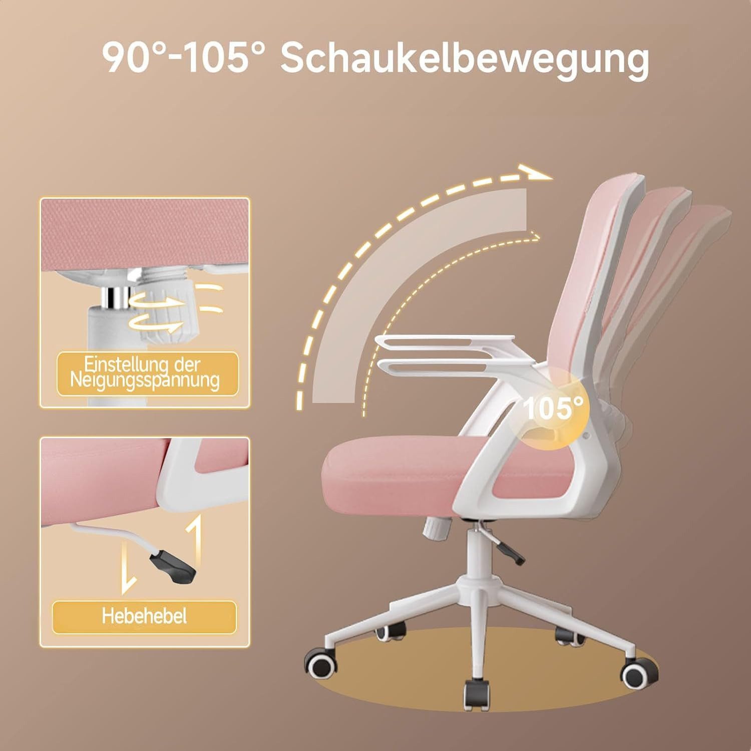 ZAISZE Bürostuhl Ergonomischer Bürostuhl mit Mesh-Rückenlehne und Lendenstütze (Verstellbarer Armlehnen, Atmungsaktiv, Höhenverstellbarer Schreibtischstuhl mit  – Bild 4 von 5