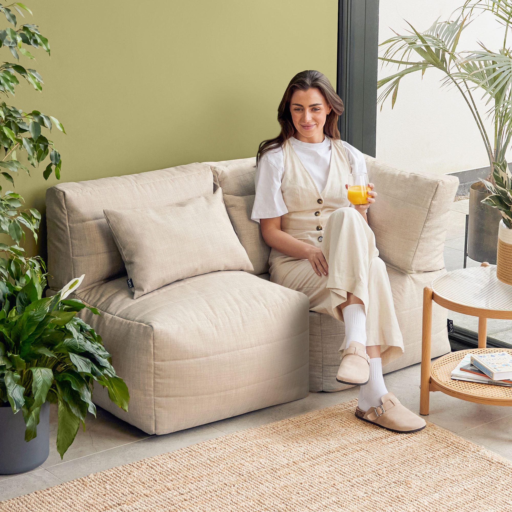 icon Gartenlounge-Set Modulares Outdoorsofa 2 Stück aus Webstoff „Noa“, (Spar-Set, 1 x Ecksofa, 1 x Sessel), Made in Germany, UV-beständig, wetterfest