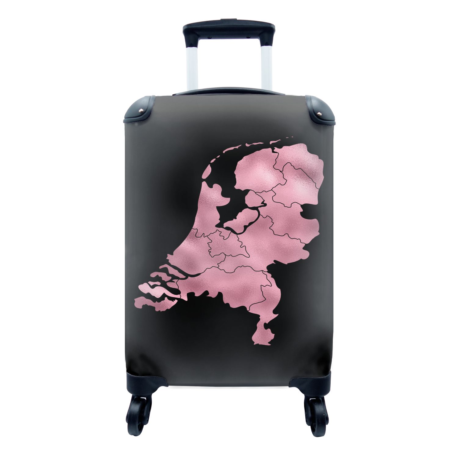 MuchoWow Handgepäckkoffer Karte - Niederlande - Rosa, 4 Rollen, Reisetasche mit rollen, Handgepäck für Ferien, Trolley, Reisekoffer