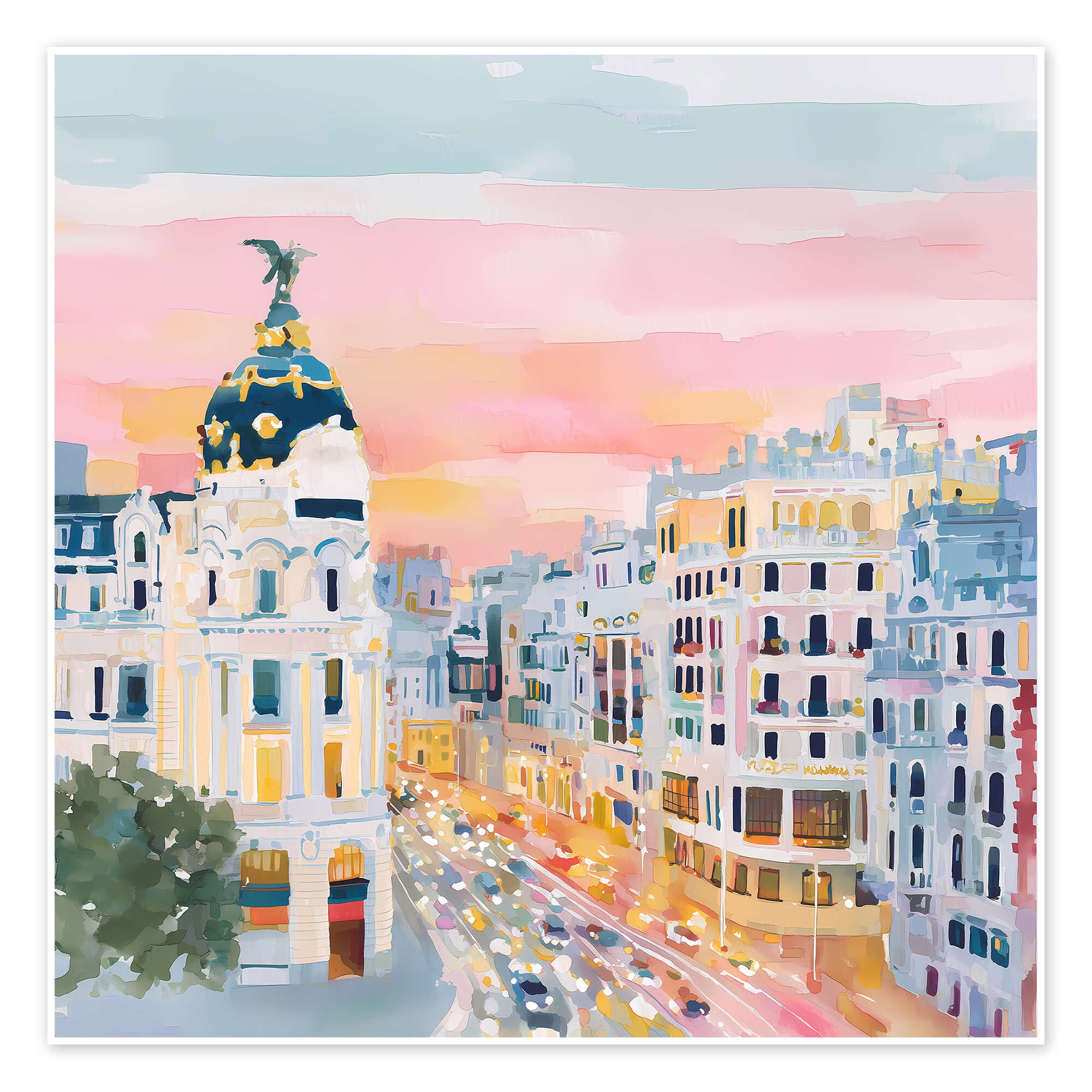 Posterlounge Wandbild Madrid im Sonnenuntergang, Niphion, erhältlich als Poster, Leinwandbild, Wandsticker oder Acrylglasbild