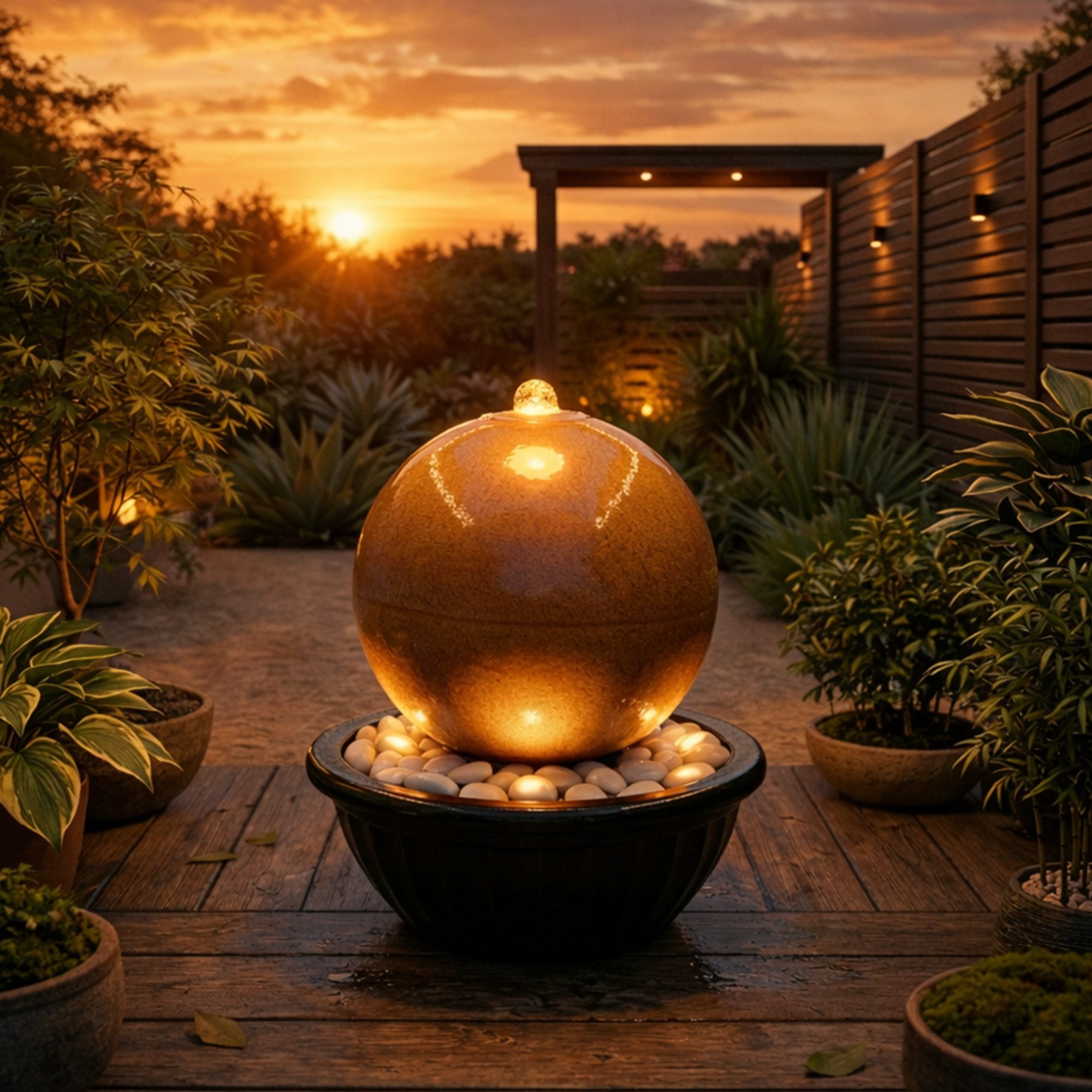 Köhko Gartenbrunnen Ø 30 cm aus Cortenstahl mit LED Wasserspiel in Rostoptik