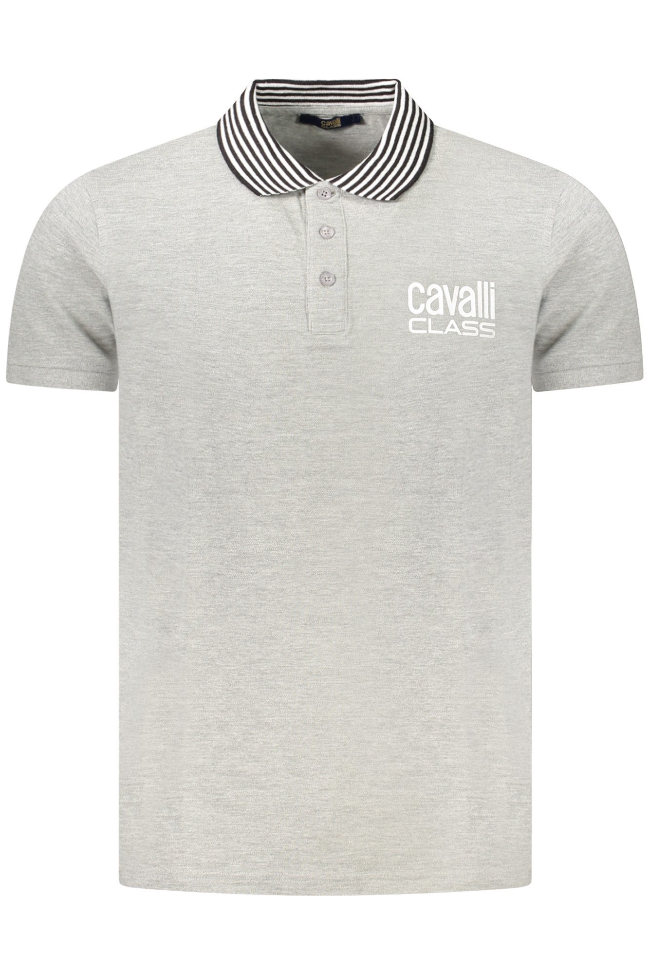 Cavalli Class Poloshirt Graues Herren Kurzarm-Poloshirt mit Druck und