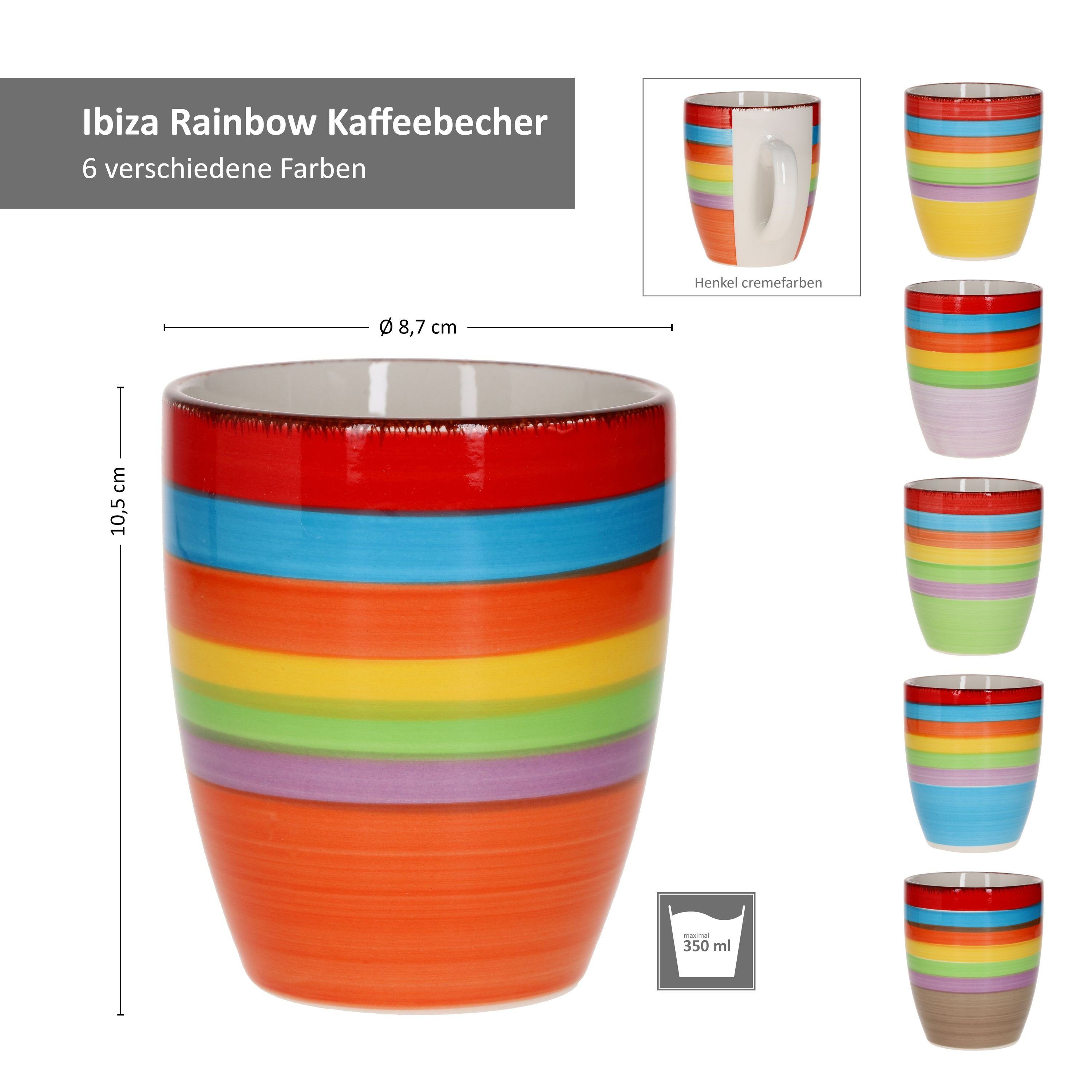 MamboCat Becher 6er Set Kaffeebecher Ibiza Rainbow Summer - 24326544, Steingut
