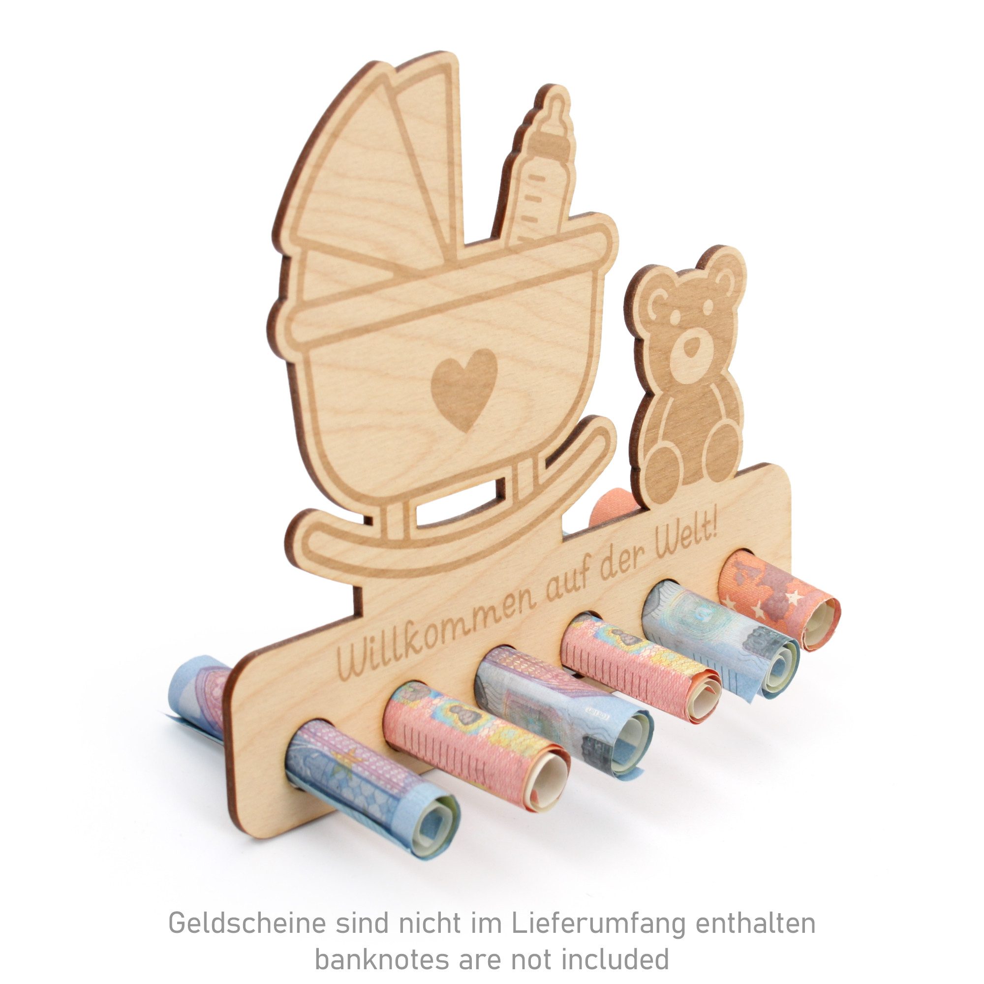 Kreative Feder Glückwunschkarte Geldgeschenk für feierliche Anlässe, origineller Geldscheinhalter aus Holz mit 6 Löchern für Geldscheine
