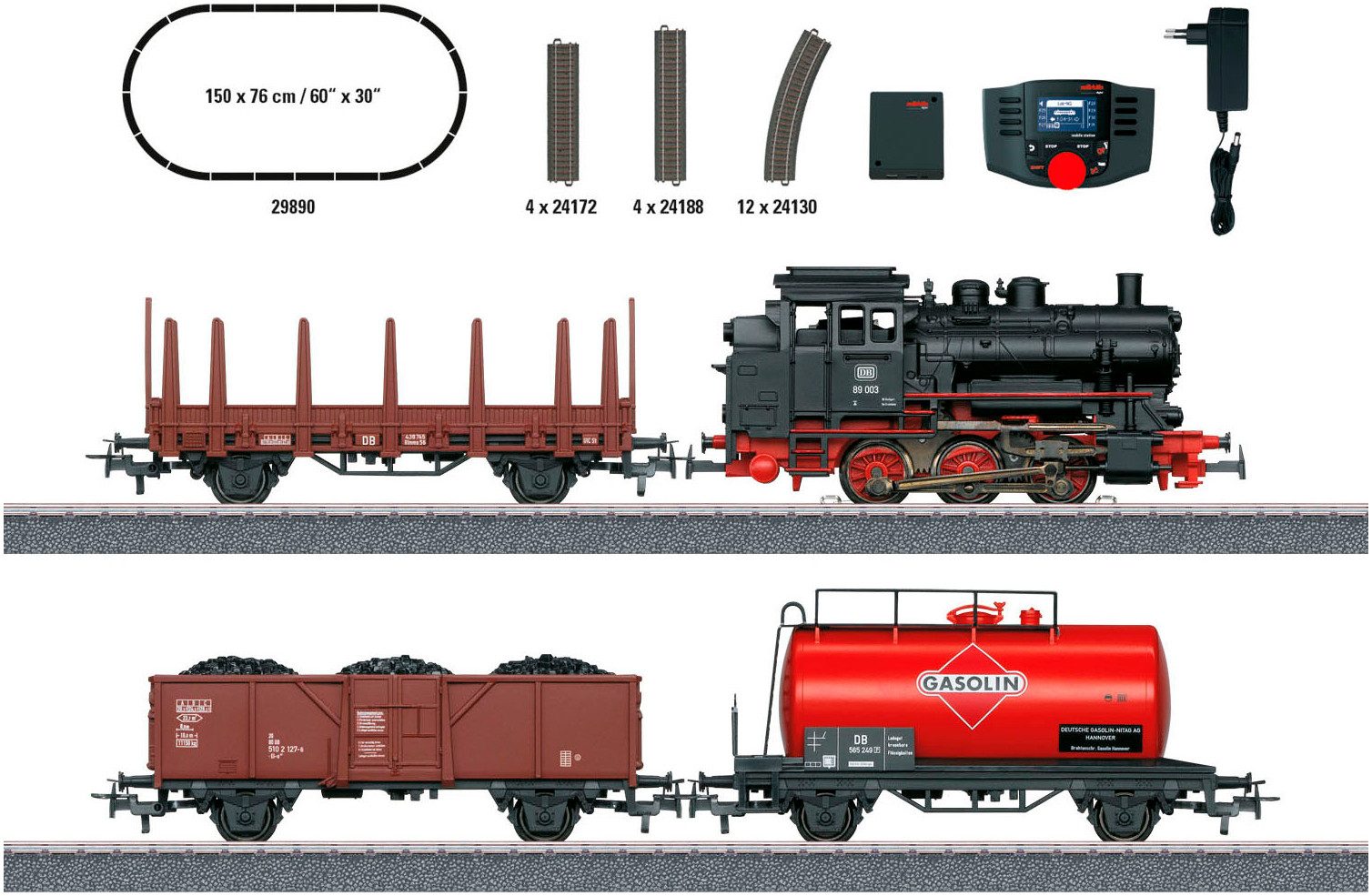 Märklin Modelleisenbahn-Set Märklin Digital-Startpackung Güterzug mit BR 89 - 29890, Spur H0, (Set, 17-tlg), Made in Europe