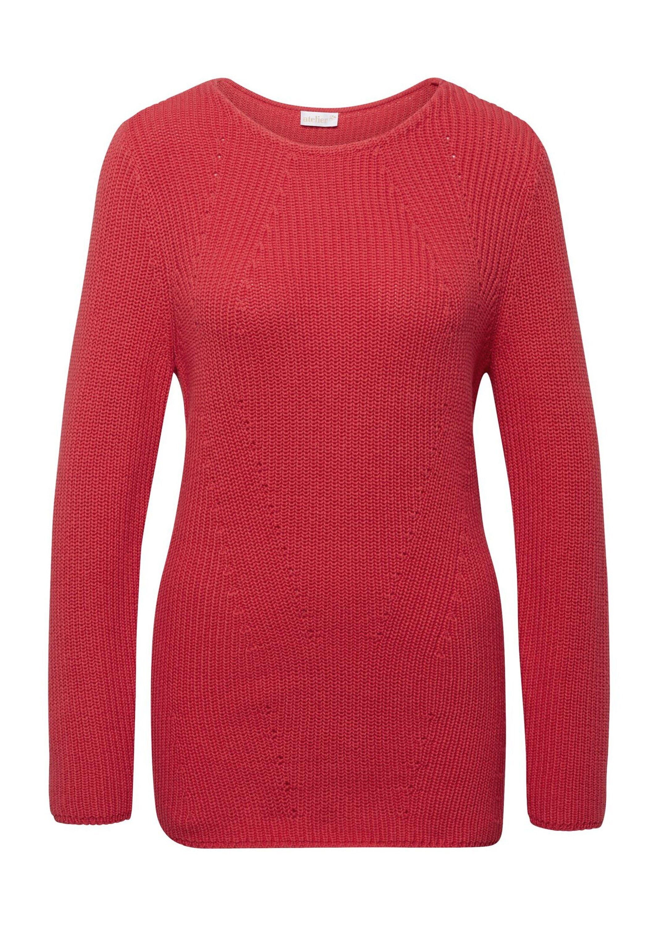 Strickpullover Kurzgröße: Baumwollpullover mit Patentgrobstrick