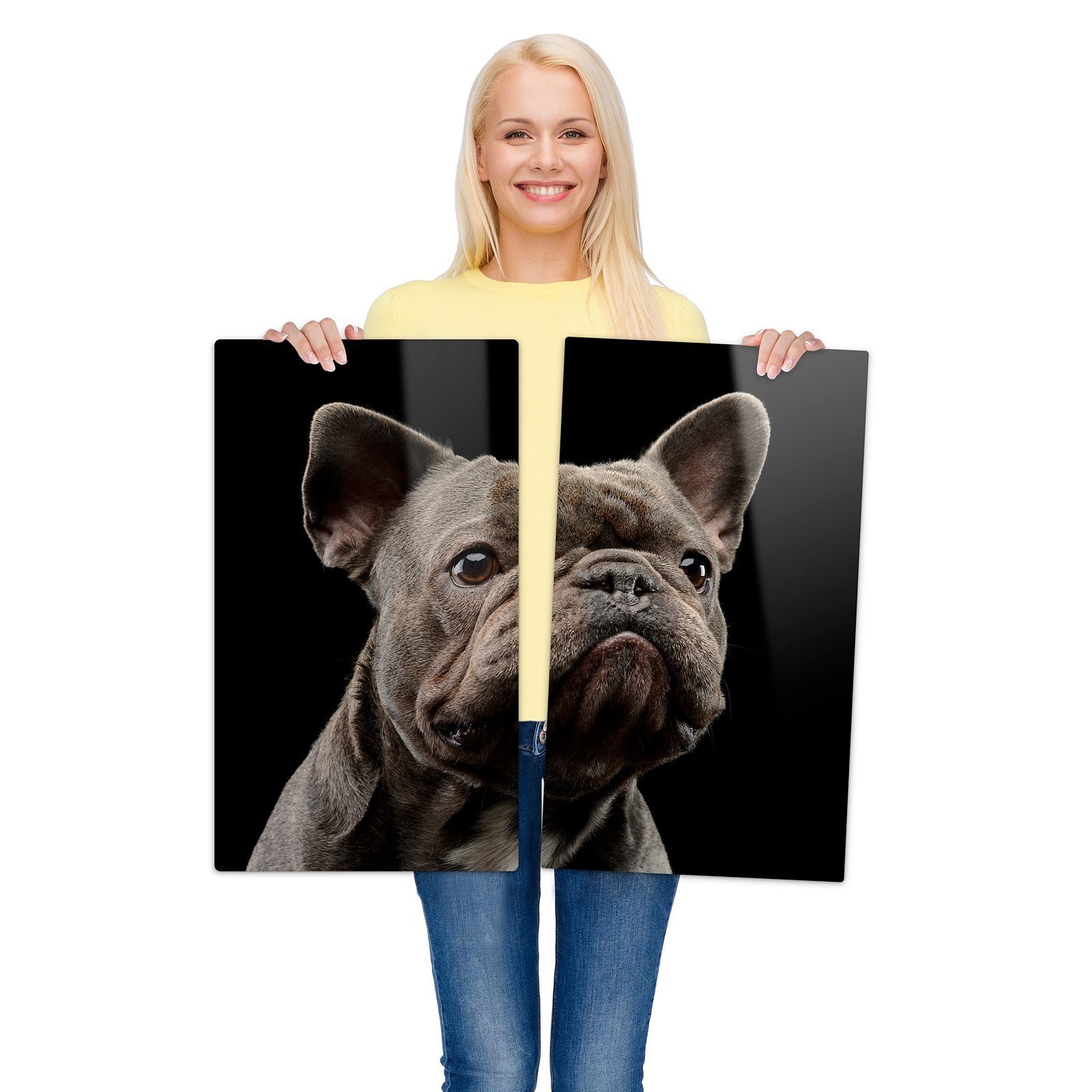 tlg) Herdabdeckplatte Primedeco Spritzschutz Bulldogge, Portrait Glas, Glas Herd-Abdeckplatte aus (2