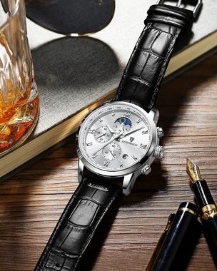 Lige LG8953 Watch, Herren Chrono Uhr Wasserdicht Business Lederband Armbanduhr für Männer