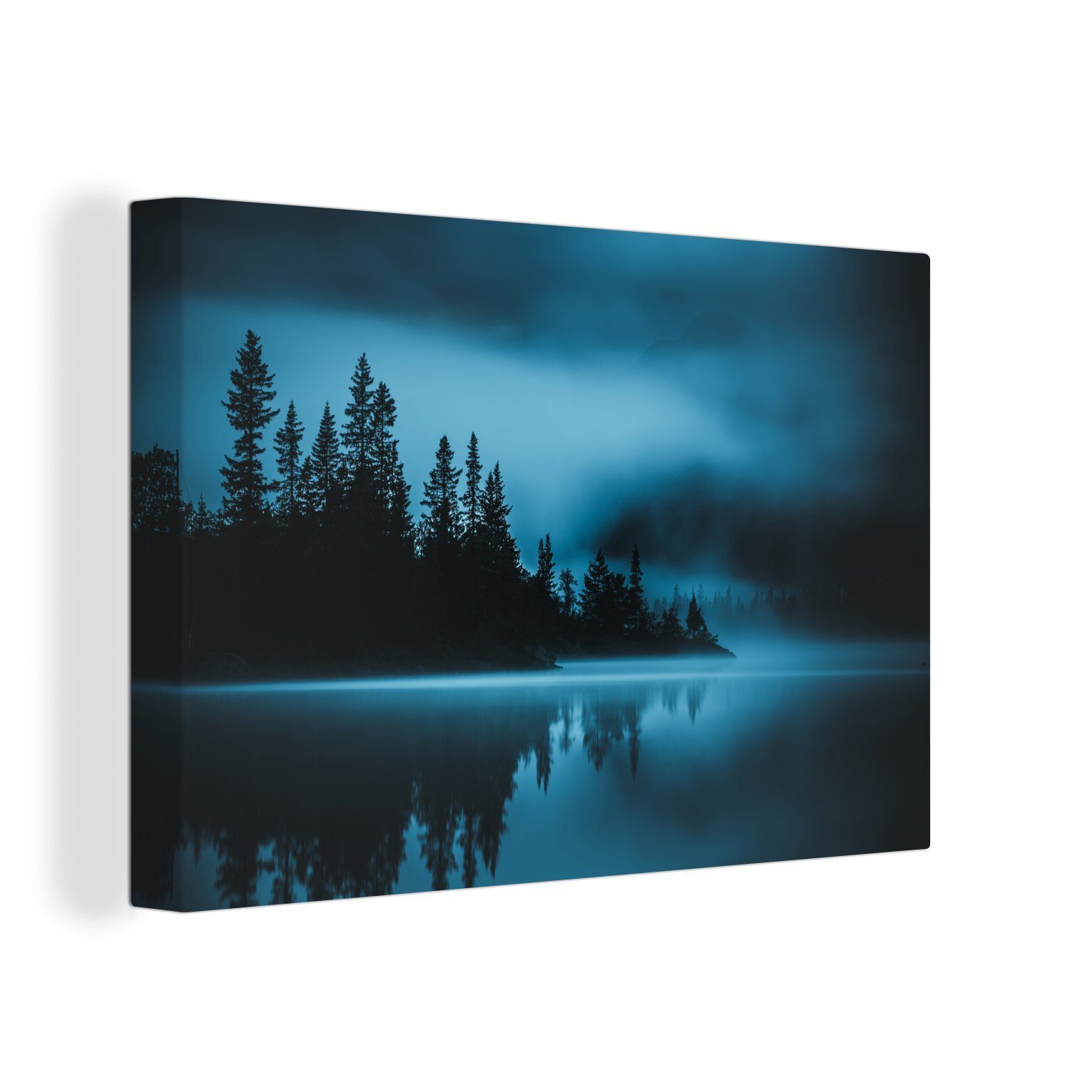 online Shop OneMillionCanvasses® Leinwandbild Wald - Nebel Leinwandbilder, 30x20 cm Aufhängefertig, - St), Wandbild Wanddeko, (1 Wasser