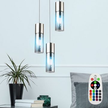etc-shop LED Pendelleuchte, Leuchtmittel inklusive, Warmweiß, Farbwechsel, Decken Pendel Lampe Fernbedienung Zylinder Glas-Rauch Hänge Leuchte