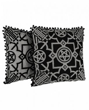 Tagesdecke Schwarzer Kissenbezug mit Grauer Pentagramm Sticke, Horror-Shop
