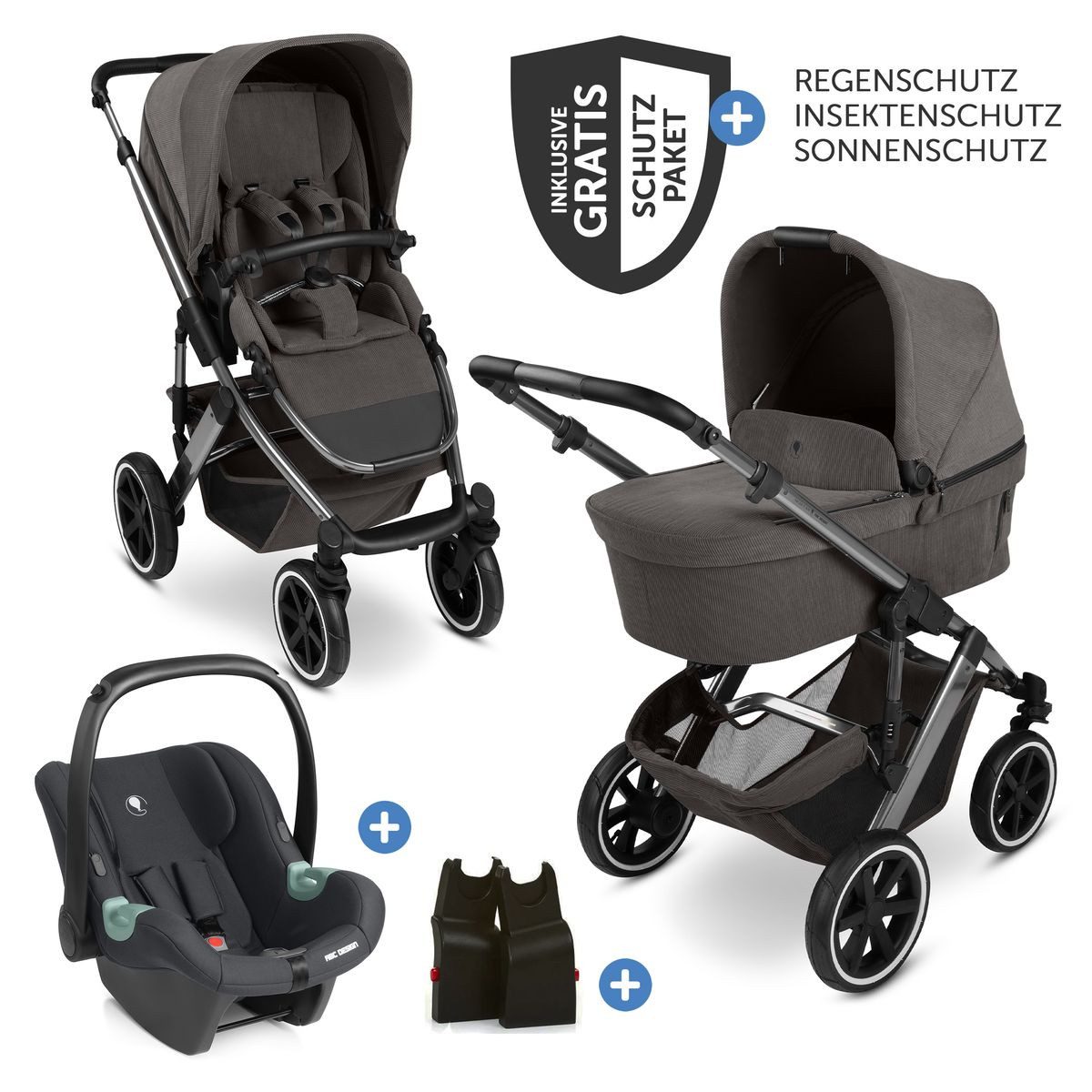 ABC Design Kombi-Kinderwagen Salsa 5 Air Set - Almond, 3in1 Kinderwagen Buggy mit Babywanne, Babyschale, Sportsitz & Zubehör
