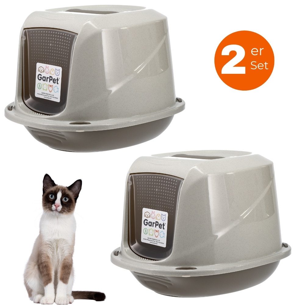 Katzentoilette 2x Katzenklo mit Deckel große XXL Katzentoilette Katzen Klo Doppelpack