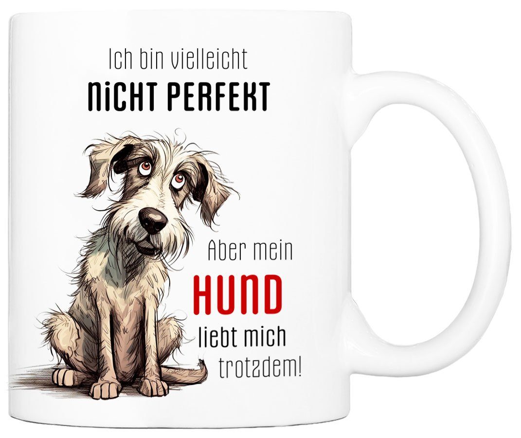 Cadouri Tasse NICHT PERFEKT Kaffeetasse mit Spruch - für Hundefreunde, Keramik, mit Hundespruch, beidseitig bedruckt, handgefertigt, Geschenk, 330 ml