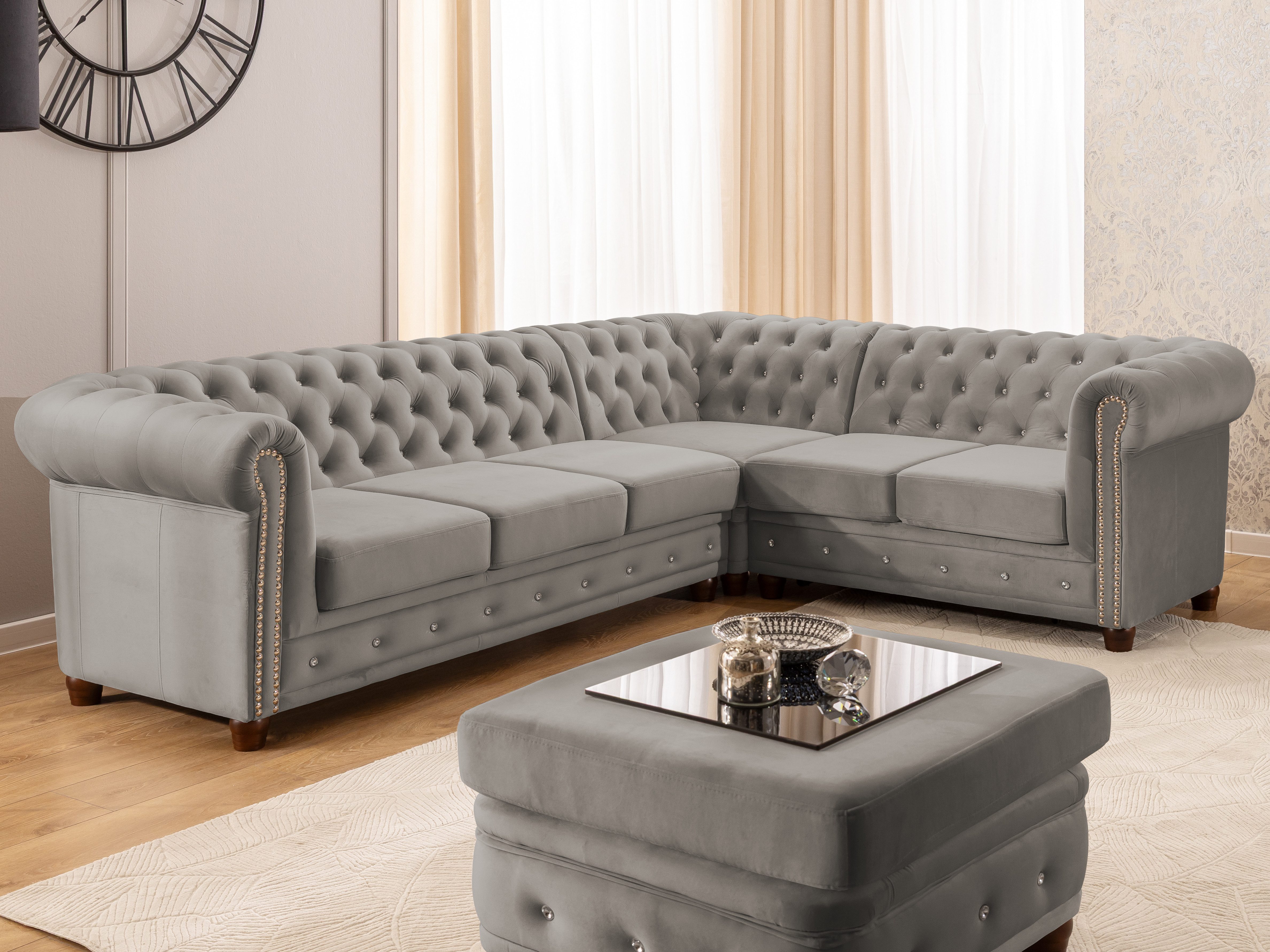 S-Style Möbel Ecksofa Chesterfield mit Schlaffunktion Cleo Blink Samt mit K günstig online kaufen