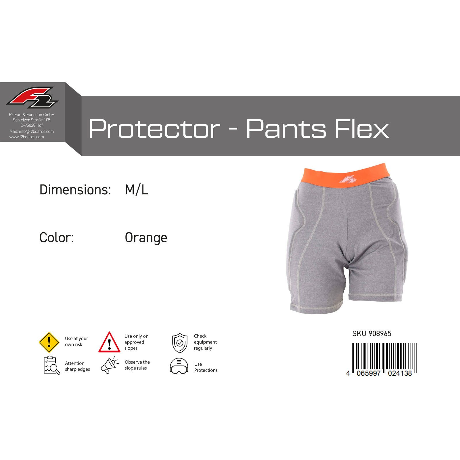 F2 Protektorenhose F2 Damen Snowboard Hose Protector - Pants Flex M/L Orange 2024/25