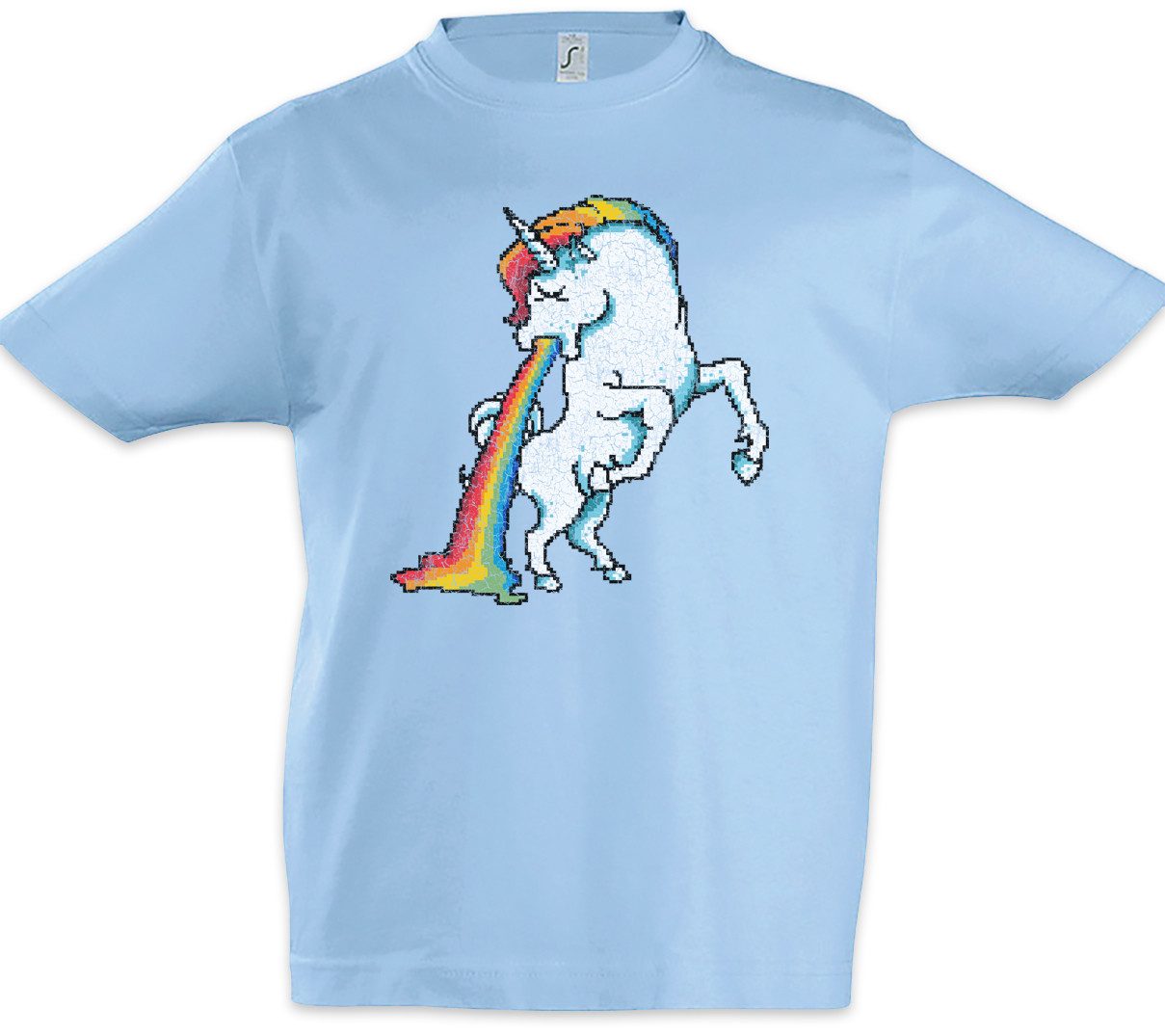 Print-Shirt Pixel Unicorn Puke Kinder T-Shirt Kotzendes Einhorn Regenbogen Horn