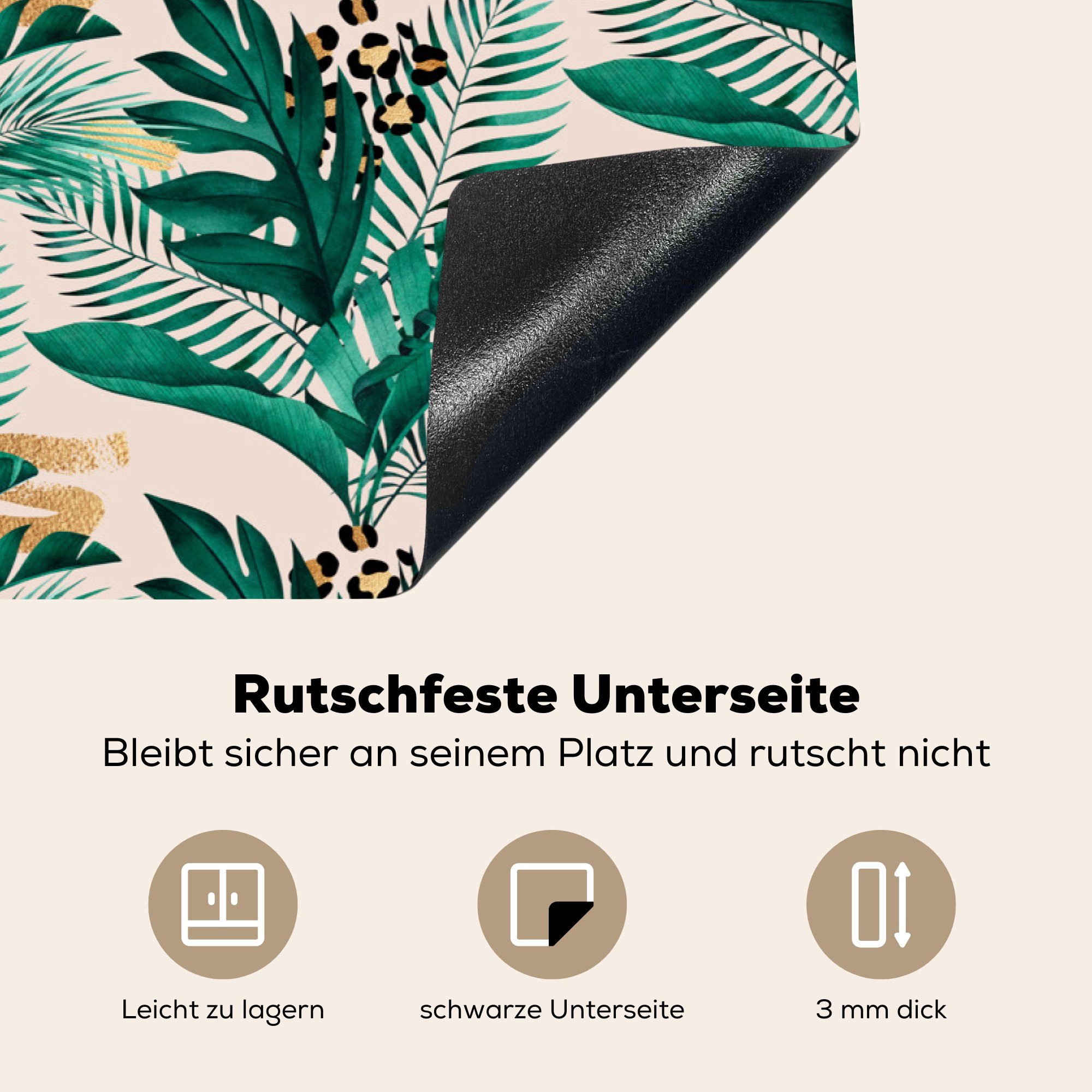 - - küche, 81x52 Pantherdruck tlg), Ceranfeldabdeckung Herdblende-/Abdeckplatte für Vinyl, die Palmenblatt MuchoWow (1 cm, Schutz Gold, Induktionskochfeld